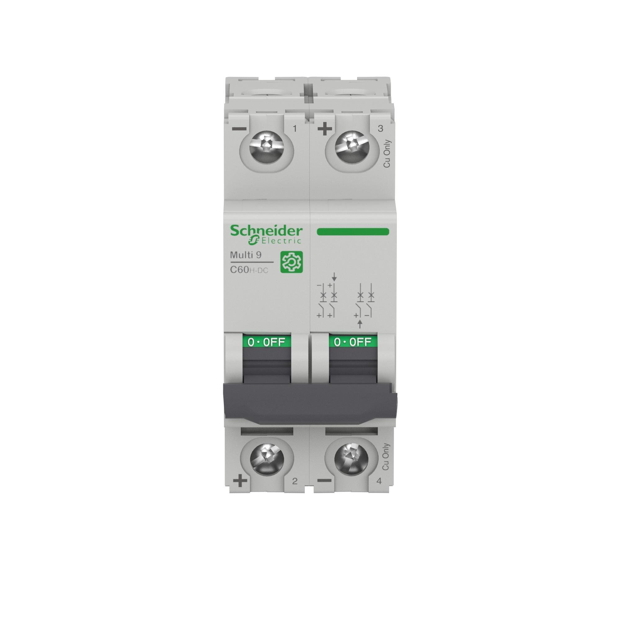 M9U21202 - Miniature circuit breaker (MCB), Multi9 C60H-DC, 2P, 2A, C curve, 5kA (UL1077), 6kA (IEC/EN 60947-2)