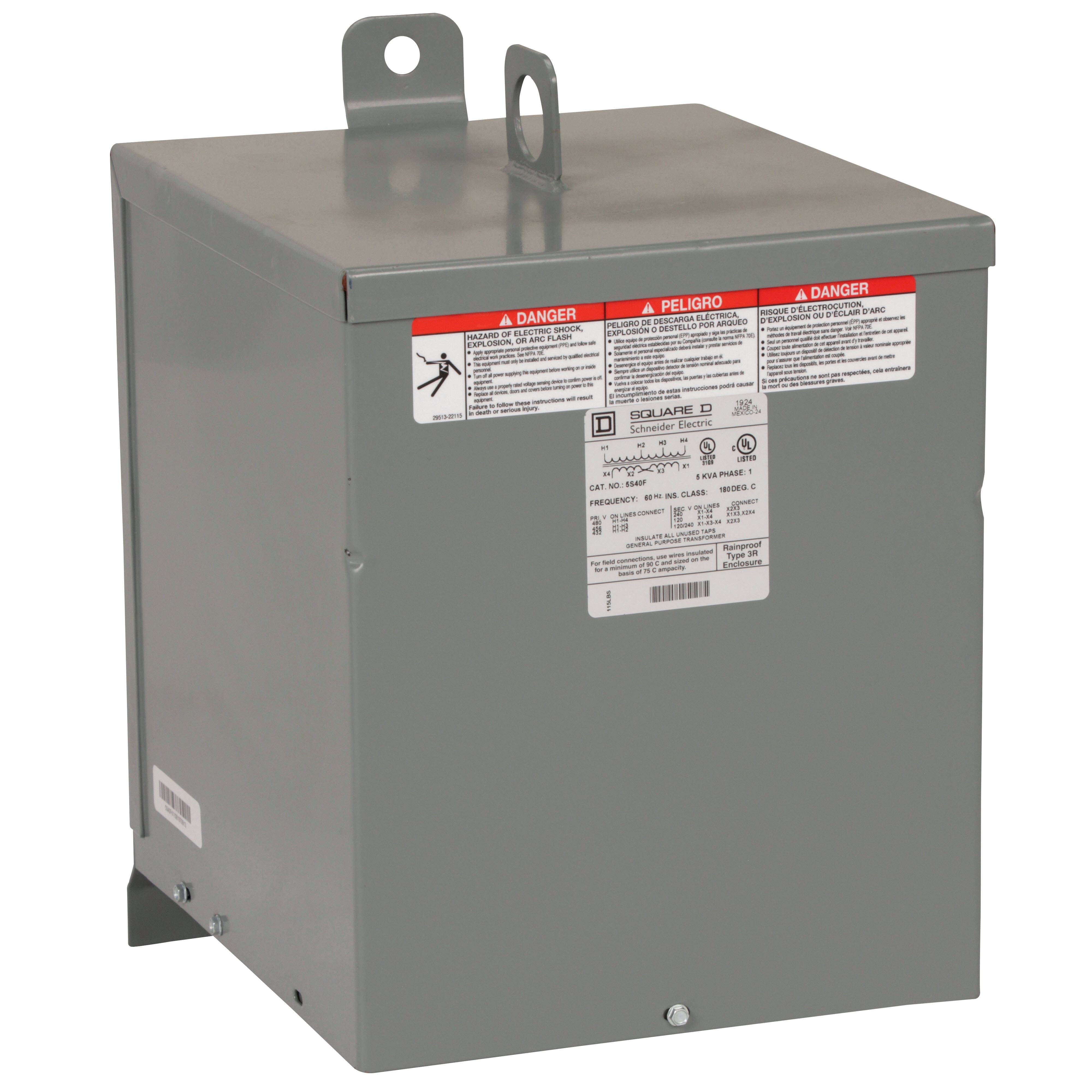 5S40F - Transformer, dry type, encapsulated, 5kVA, 1 phase, 480V primary, 120/240V secondary, 13B, 115C rise [TAA]