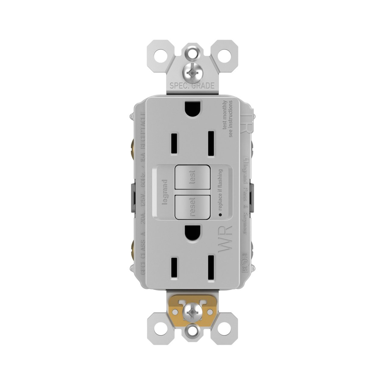 1597-TRWRGRY - radiant® Tamper-Resistant Weather-Resistant 15A Duplex Self-Test GFCI Receptacles with SafeLock® Protection, Gray