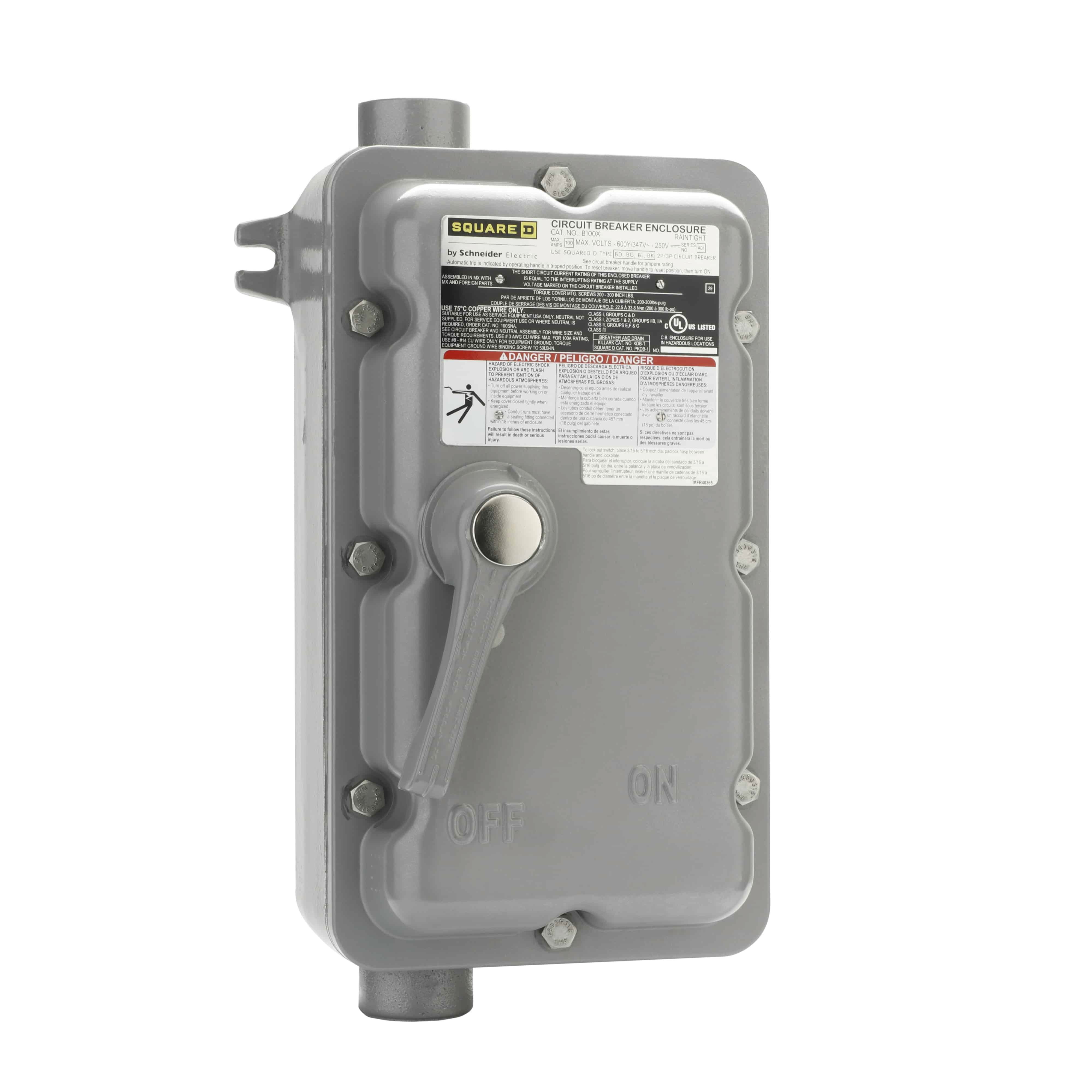 H60XBDAA - Circuit breaker enclosure, PowerPacT B, 15A to 60A, NEMA 7/9, cast aluminum, surface mount, I/O, aux contact