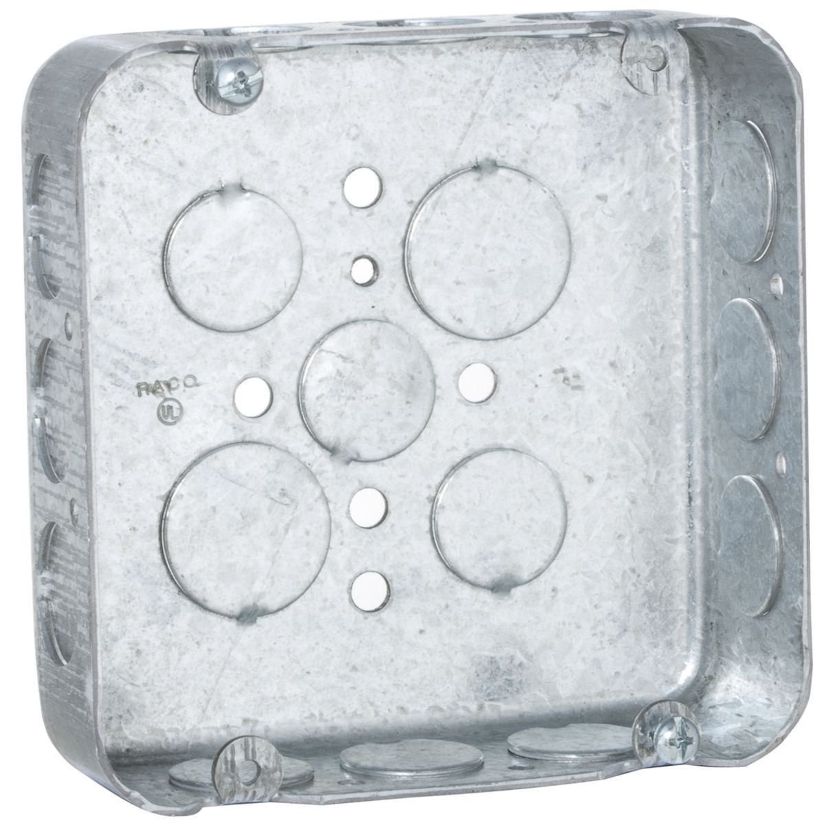 245 - 4-11/16 in. Square Box, Drawn, 1-1/2 in. Deep, Fifteen 1/2 and Two 3/4 in. KO's