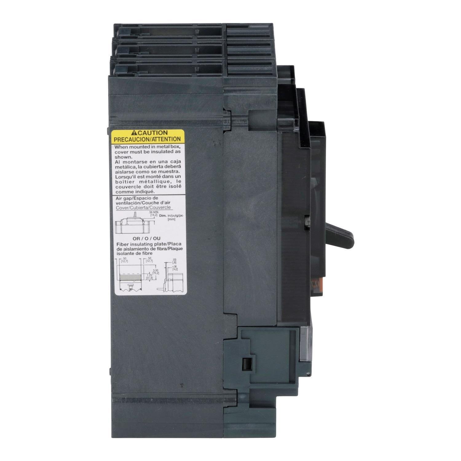 Picture of HDL36100U33X - Circuit breaker, PowerPacT H, 100A, 3 pole, 600VAC, 14kA, lugs, Micrologic 3.2S, 80%