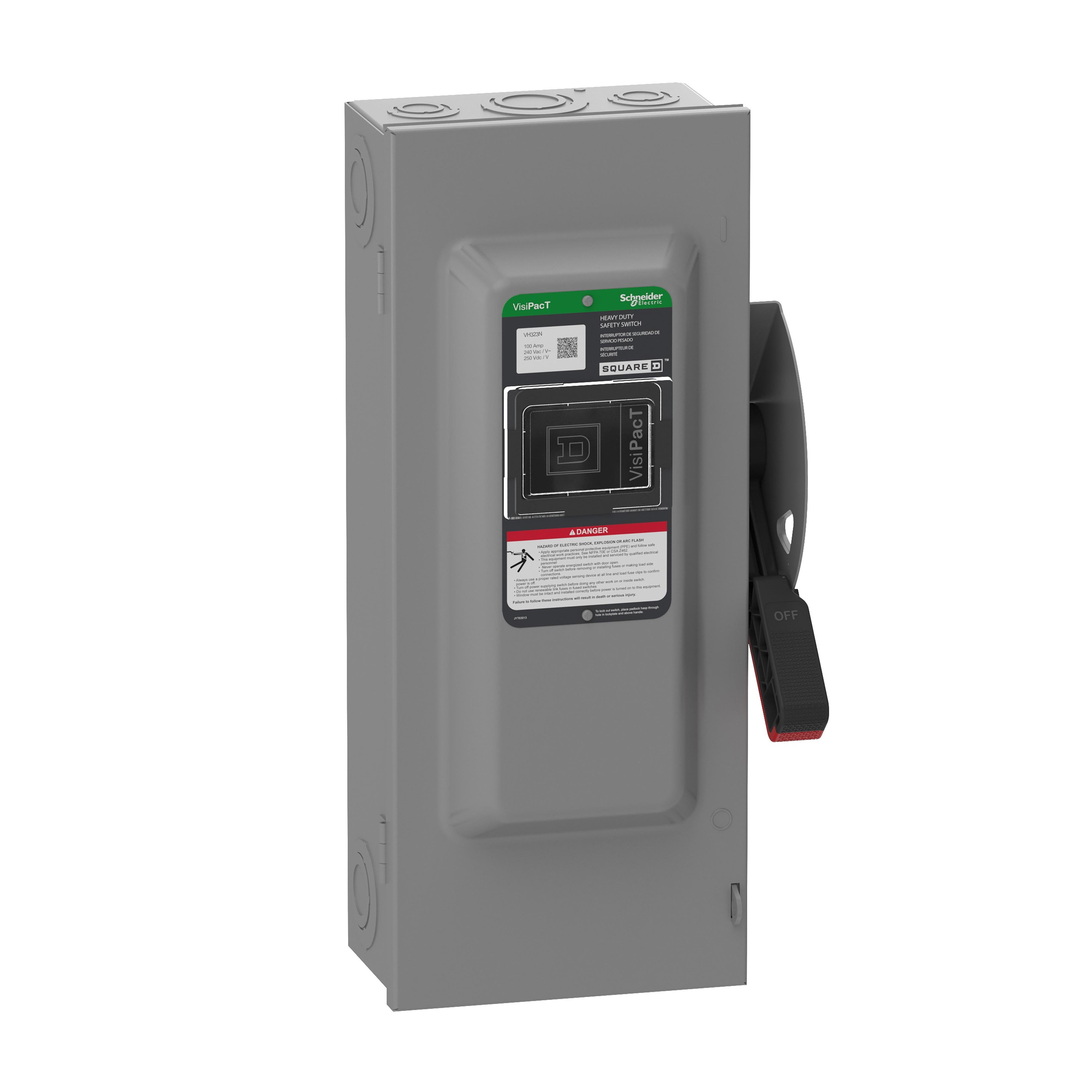 VH323N - Safety switch, VisiPacT, heavy duty, fused, viewing window, NEMA 1, 240V, 100A, 3 pole, neutral installed