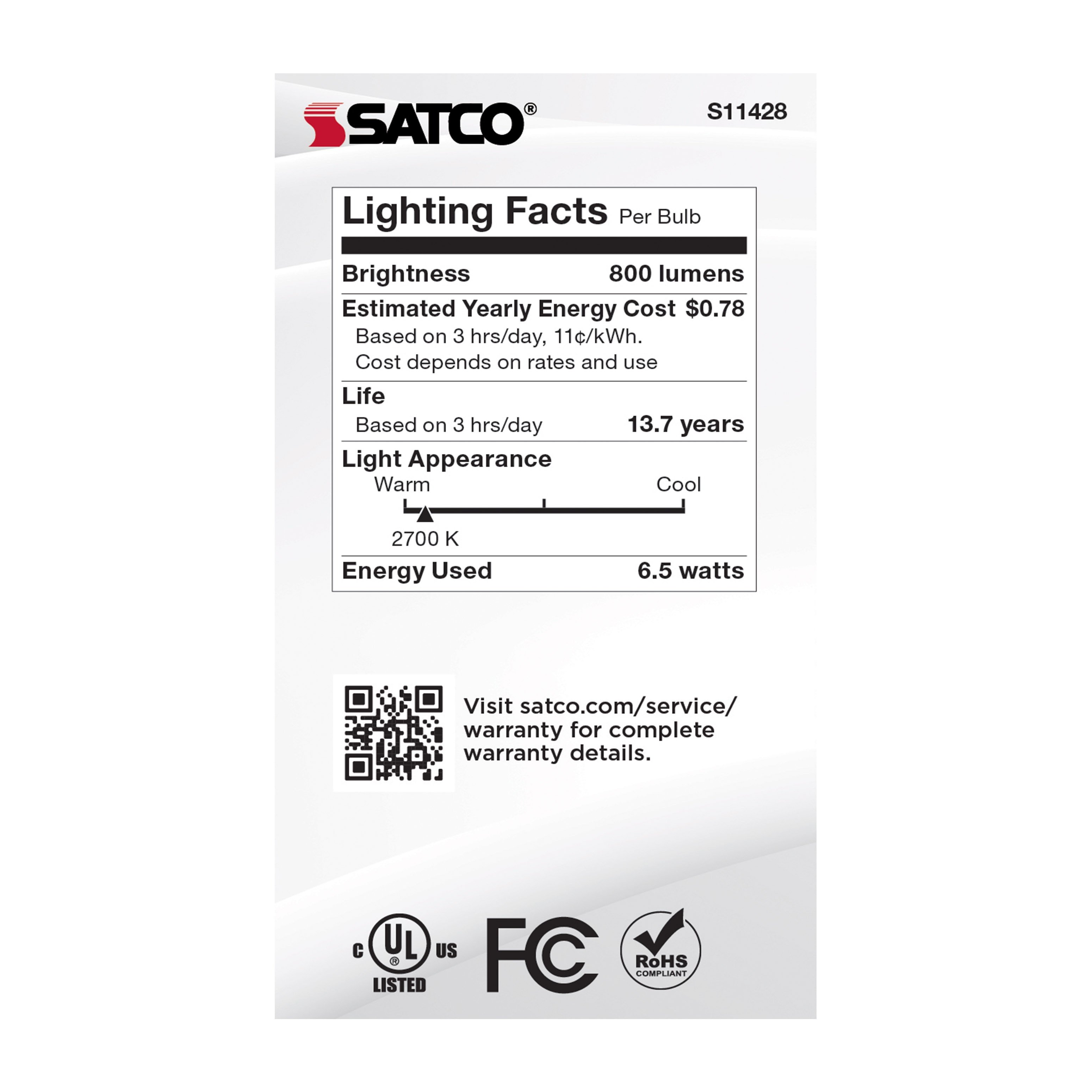 Picture of S11428 - 6.5 Watt - A19 LED - Dusk to Dawn With PhotoCell - 2700K - Medium base - 320 deg. Beam Angle - 120 Volt