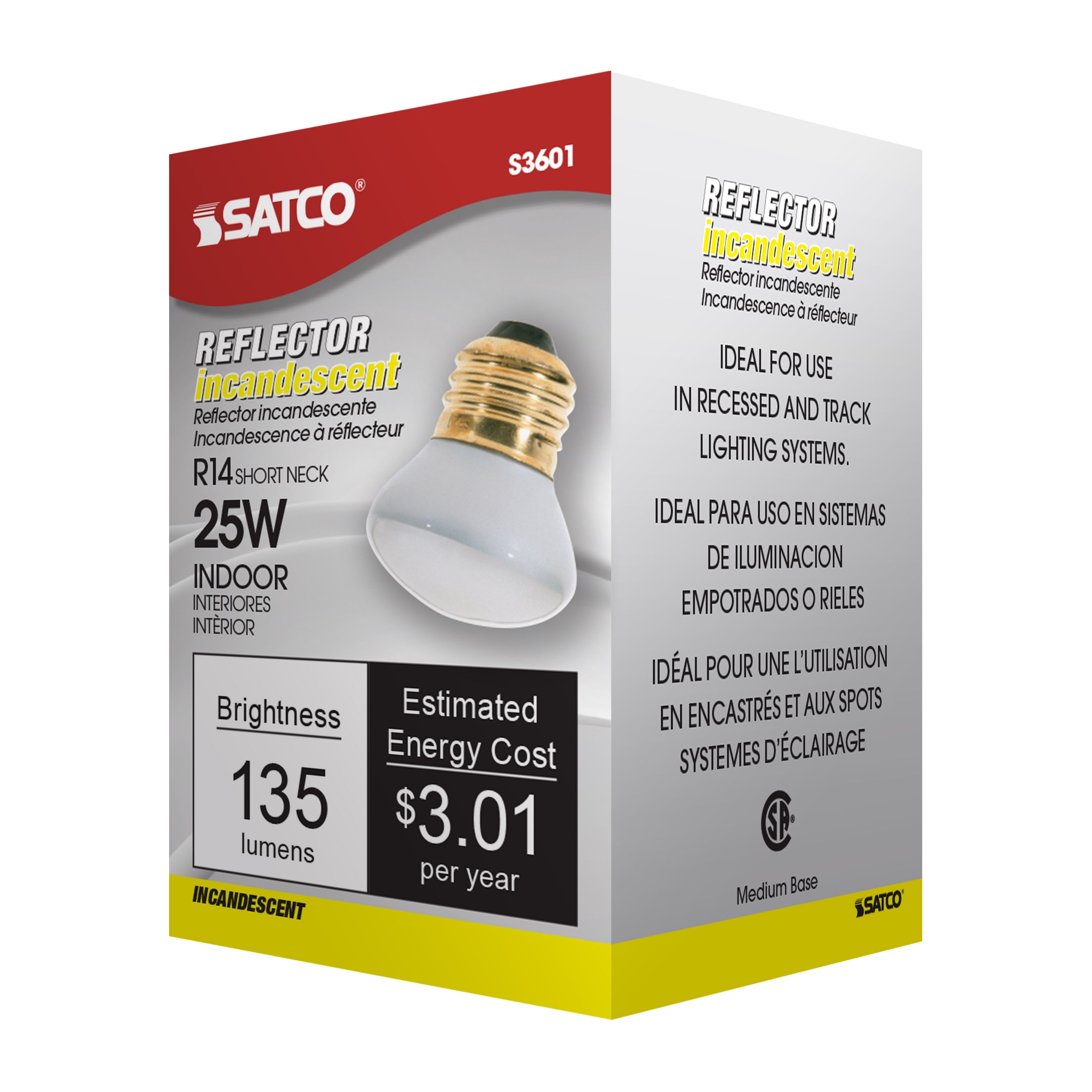 Picture of S3601 - 25 Watt R14 Stubby Incandescent - Clear - 1500 Average rated hours - 135 Lumens - Medium base - 120 Volt