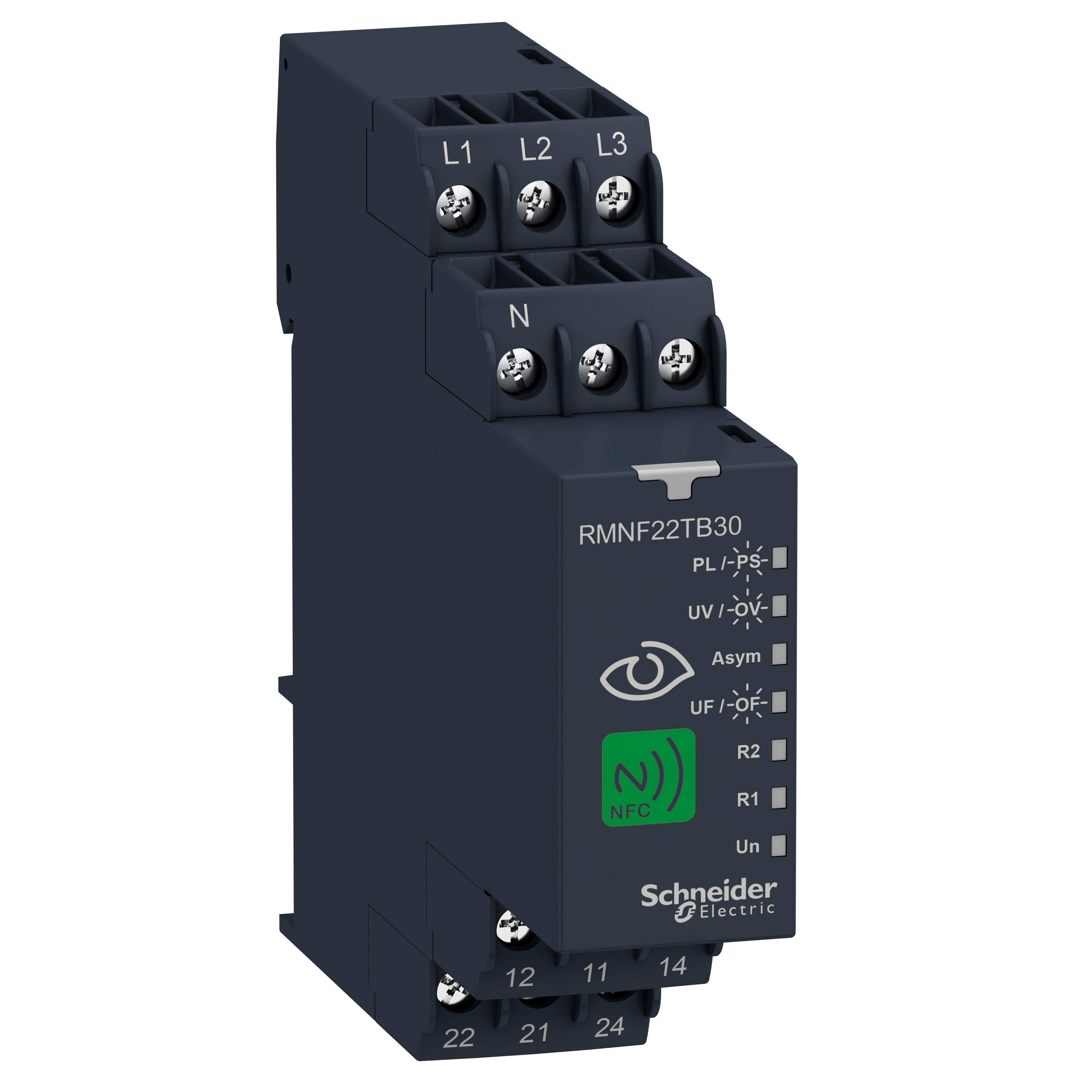 RMNF22TB30 - 3-phase control relay, Harmony Control Relays, 8A, 2CO, overfrequency and underfrequency, 208...480V AC