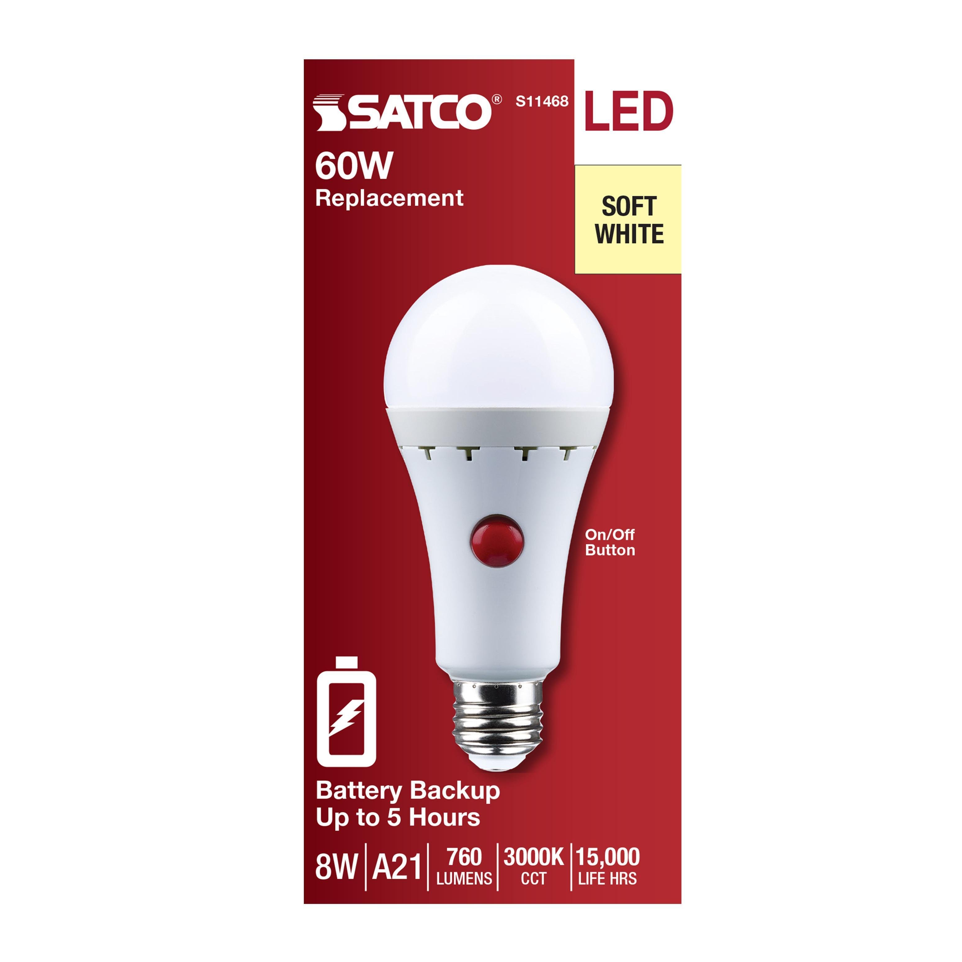 Picture of S11468 - 8 Watt A21 LED - 3000K - Medium Base - 120 Volt - 80 CRI - Battery Backup