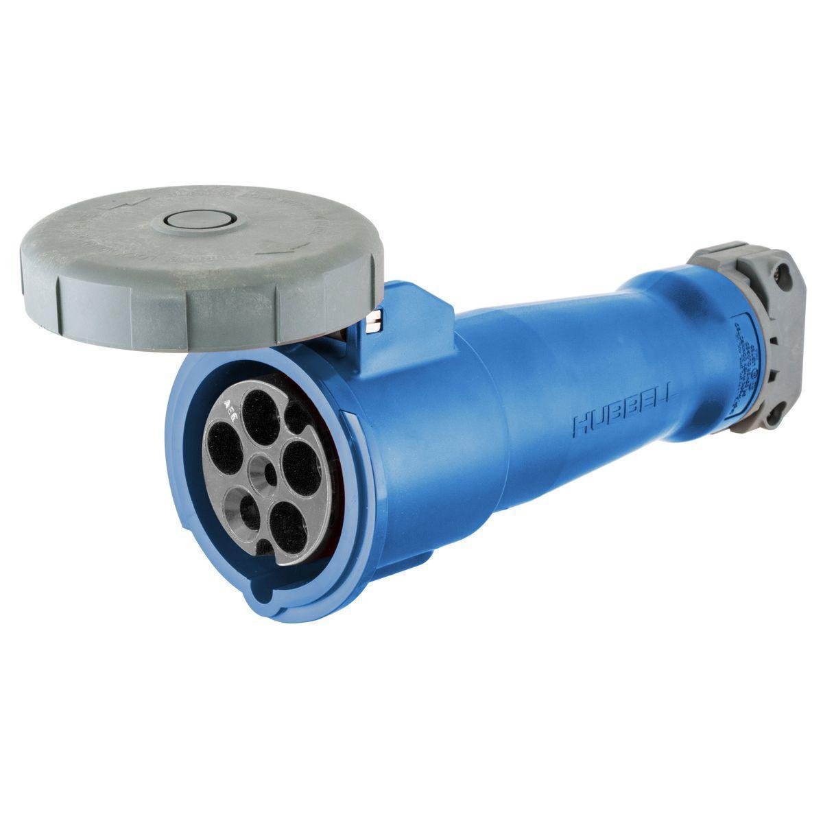 HBL560C9W - Heavy Duty Products, IEC Pin and Sleeve Devices, Industrial Grade, Female, Connector Body, 60A 3-Phase Wye 120/208V AC, 4-Pole 5-Wire Grounding, Terminal Screws, Blue, Watertight