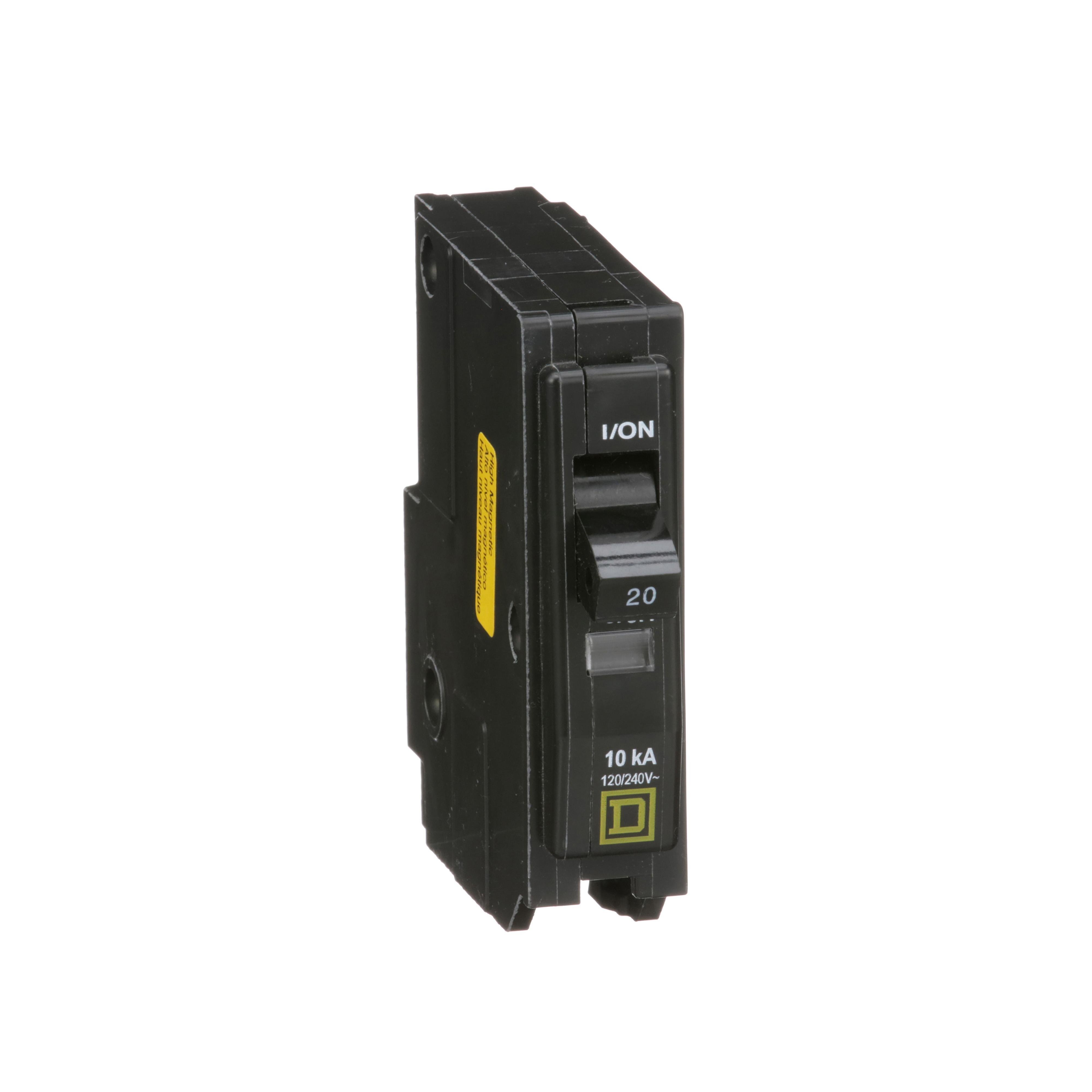 QO120HM - Mini circuit breaker, QO, 20A, 1 pole, 120VAC, 10kA, plug in, high magnetic