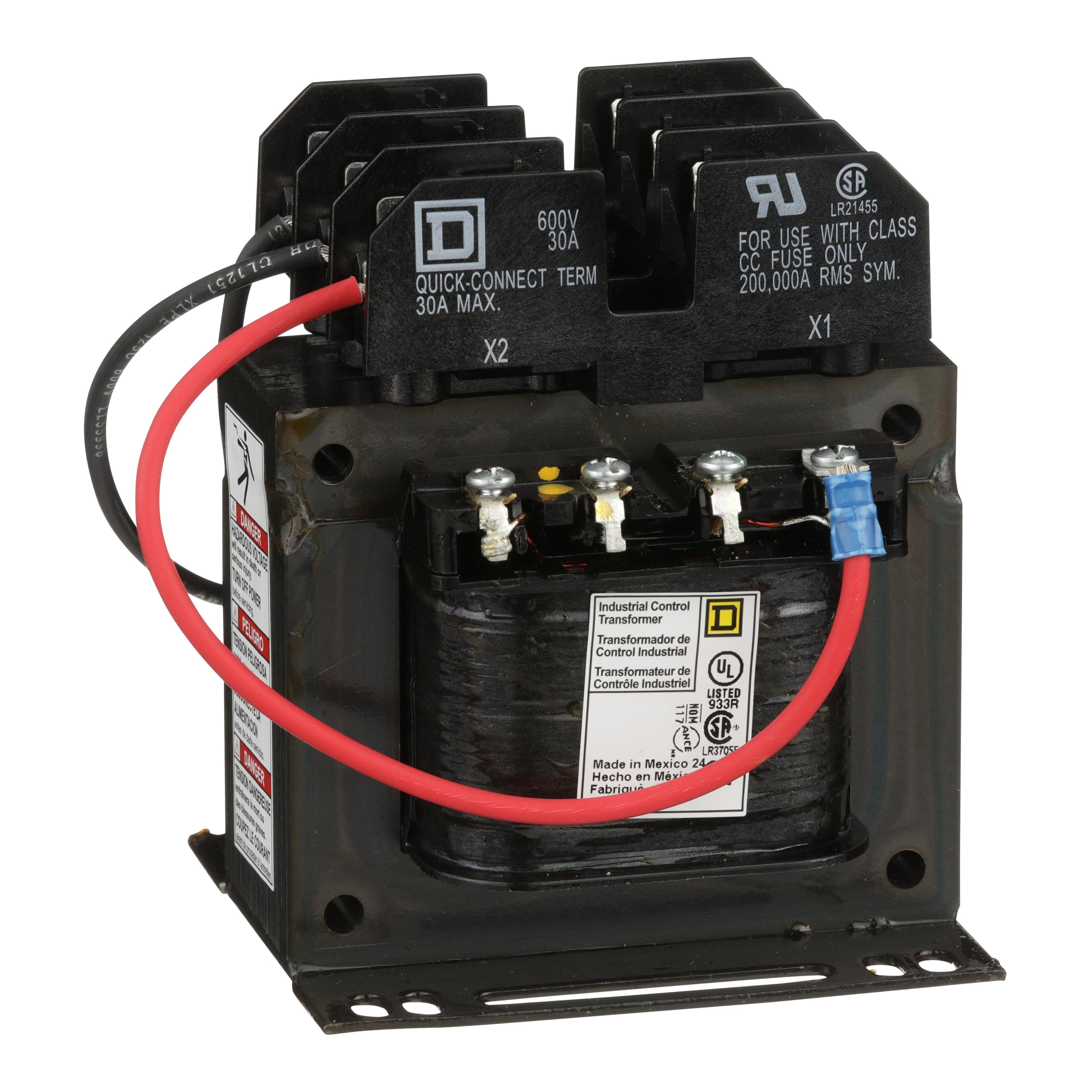 9070TF100D20 - Industrial control transformer, Type TF, 1 phase, 100VA, 208/230/460V primary, 115V secondary, 50/60Hz