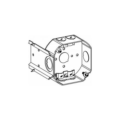 4RB-NM-LB - 1-1/2" DEEP, 4" (4O) WELDED OCTAGON STEEL BOX WITH NM CLAMPS AND LB BRACKET
