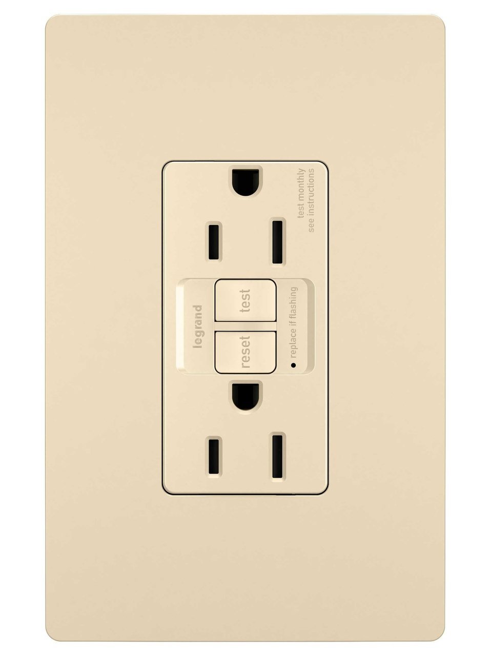 1597-TRI - radiant® Tamper-Resistant 15A Duplex Self-Test GFCI Receptacles with SafeLock® Protection, Ivory