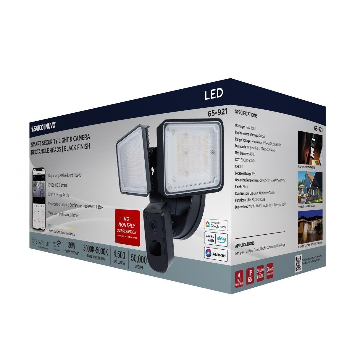 Picture of 65-921 - Rectangular Security Light W/ Camera, Black