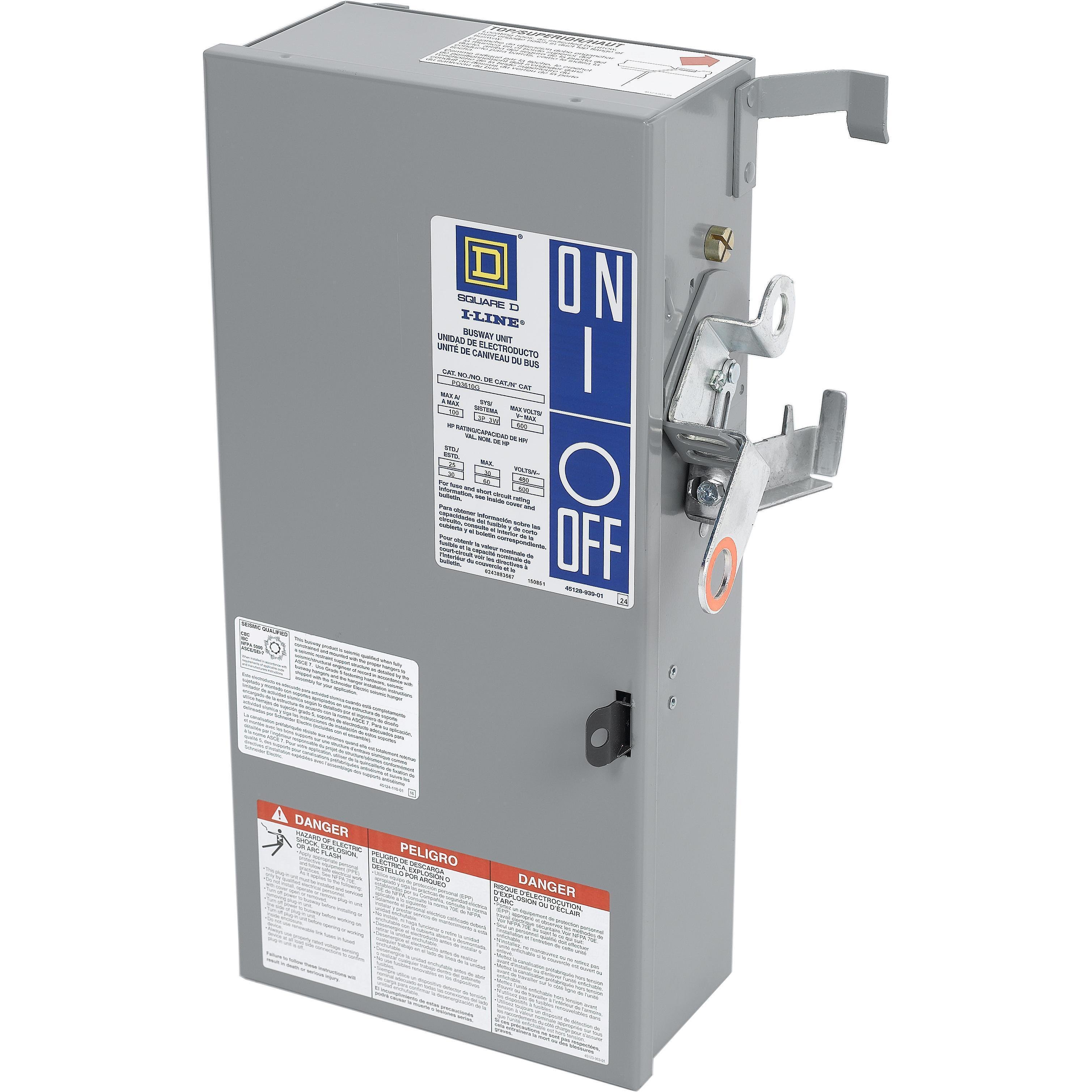 Picture of PQ3610G - Busway, I-Line, Fusible plug in unit, 100A, 600V, 3 pole, Class H fuse