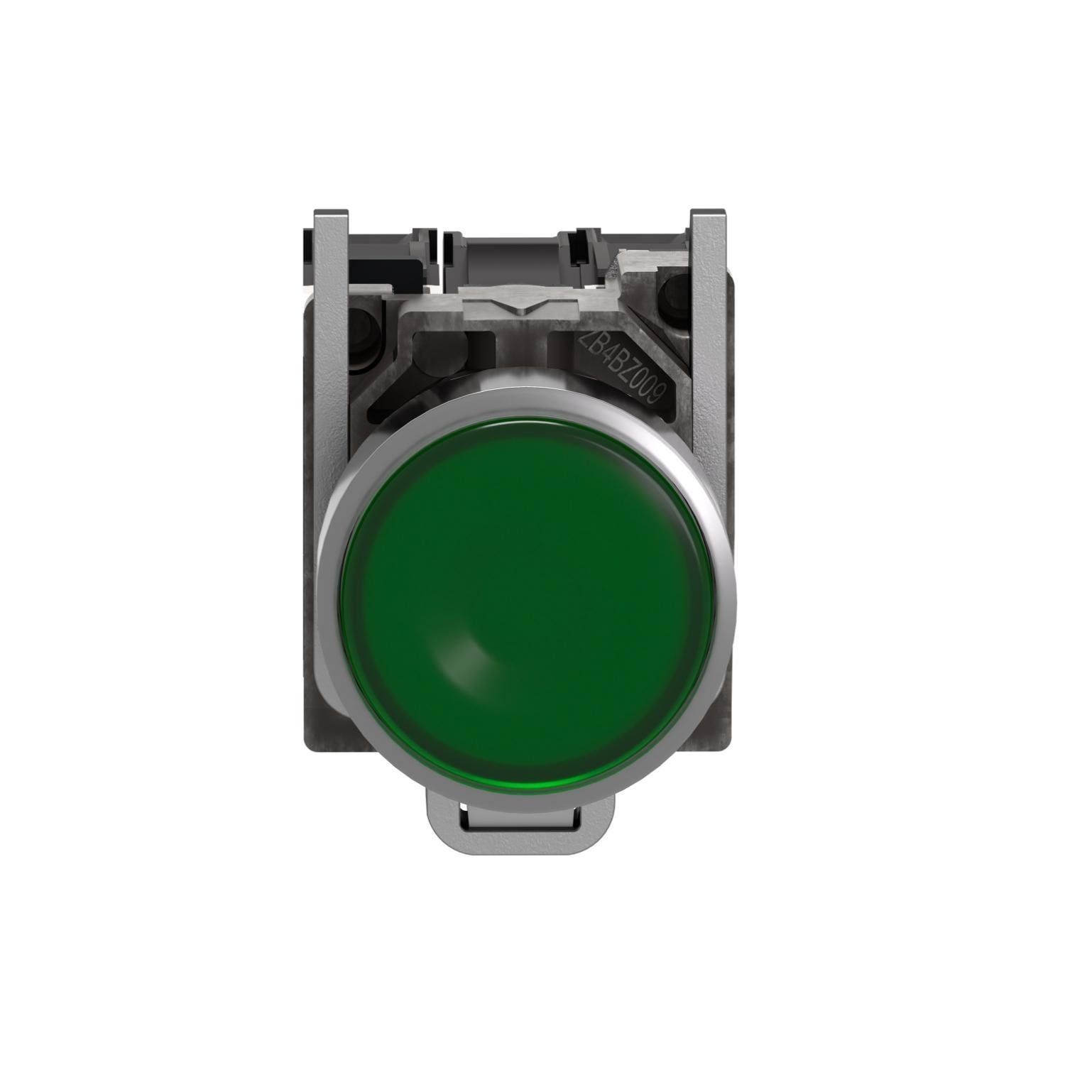 XB4BW33G5 - Illuminated push button, Harmony XB4, metal, green flush, 22mm, universal LED, plain lens, 1NO + 1NC, 110...120V AC