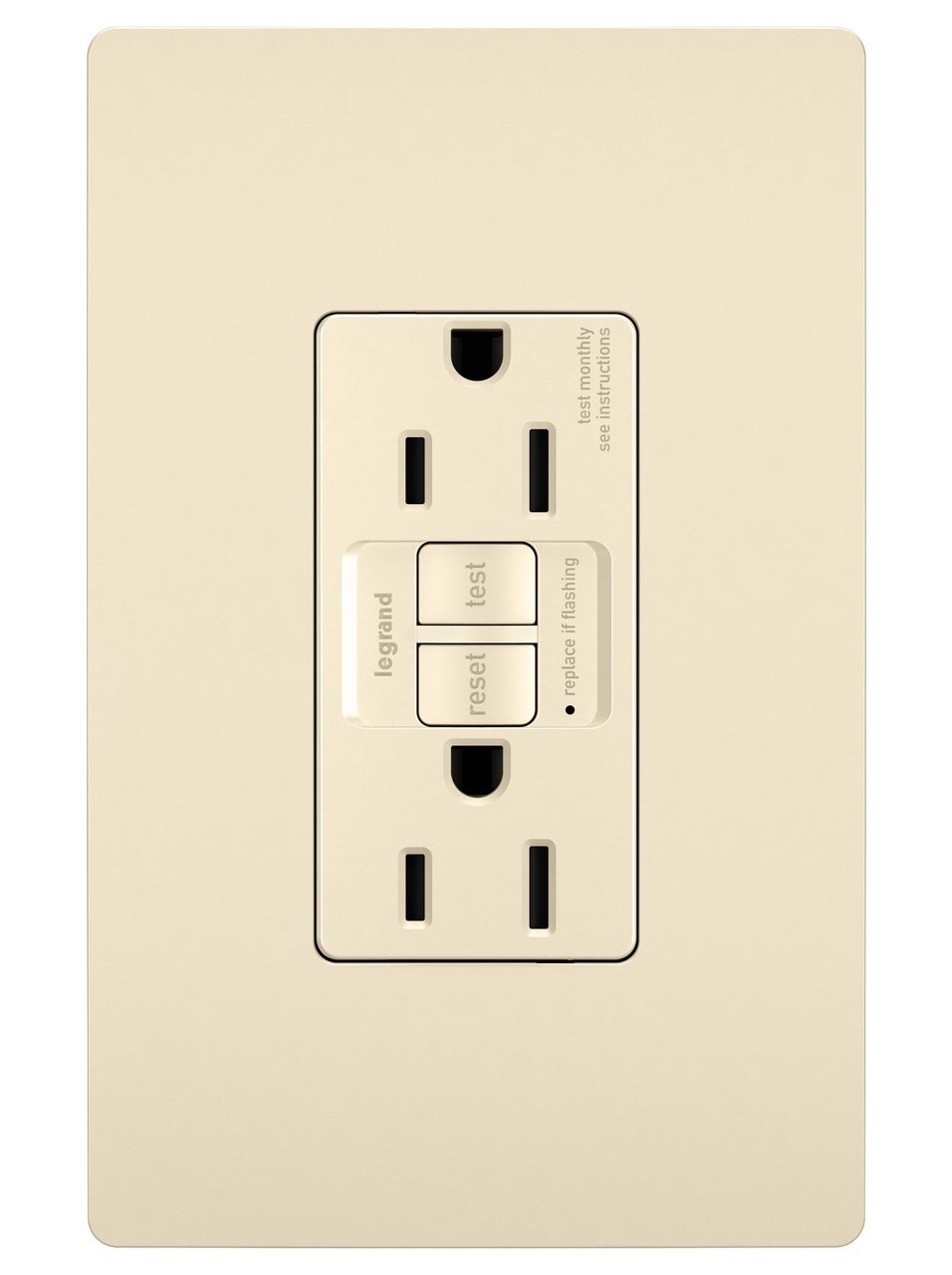 1597-TRLA - radiant® Tamper-Resistant 15A Duplex Self-Test GFCI Receptacles with SafeLock® Protection, Light Almond