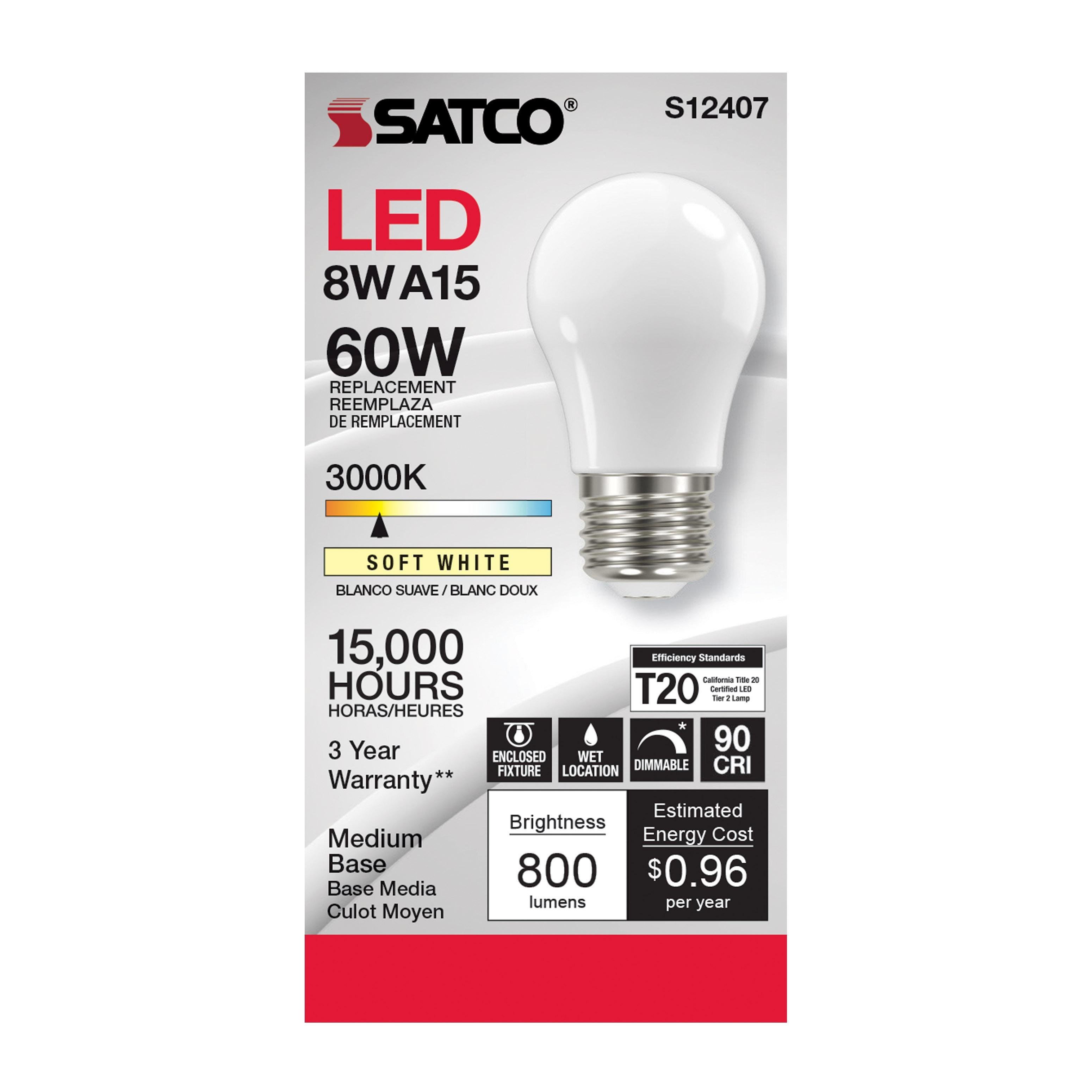 Picture of S12407 - 8.2 Watt LED A15 - Soft White - Medium Base - 3000K - 90 CRI - 120 Volt
