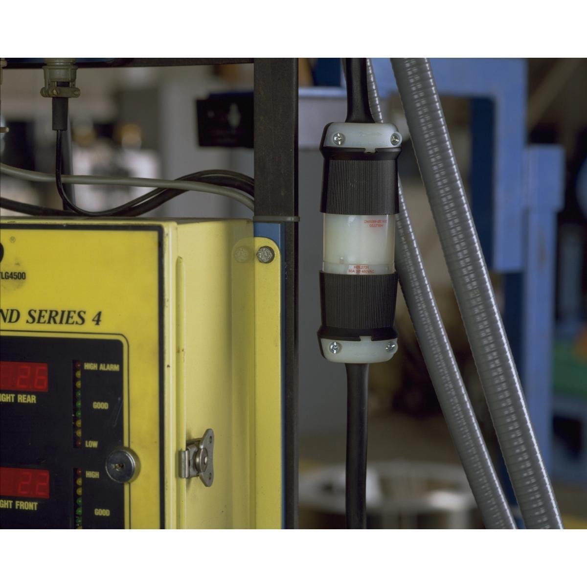 Picture of HBL2733 - Locking Devices, Twist-Lock®, Industrial, Female Connector Body, 30A 3-Phase Delta 480V AC, 3-Pole 4-Wire Grounding, L16-30R, Screw Terminal, Black and White