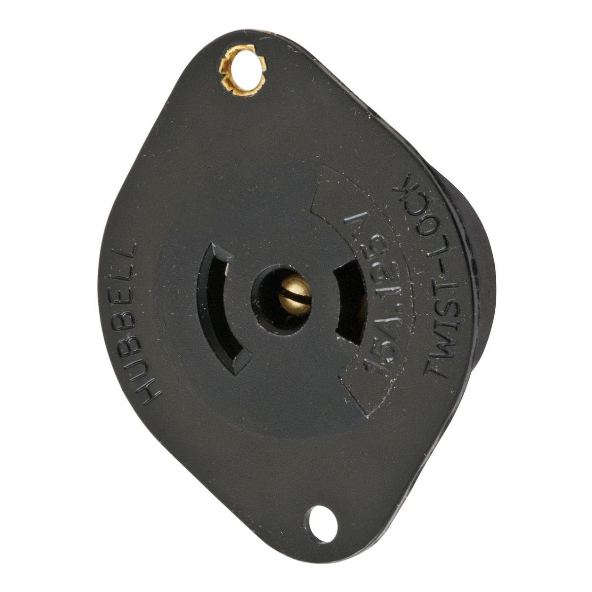 HBL7596N - Locking Devices, Midget Twist-Lock®, Industrial, Flanged Receptacle, 15A 125V AC, 2-Pole 3-Wire Grounding, NEMA ML- 2R, Screw Terminal, Black Nylon Flange.