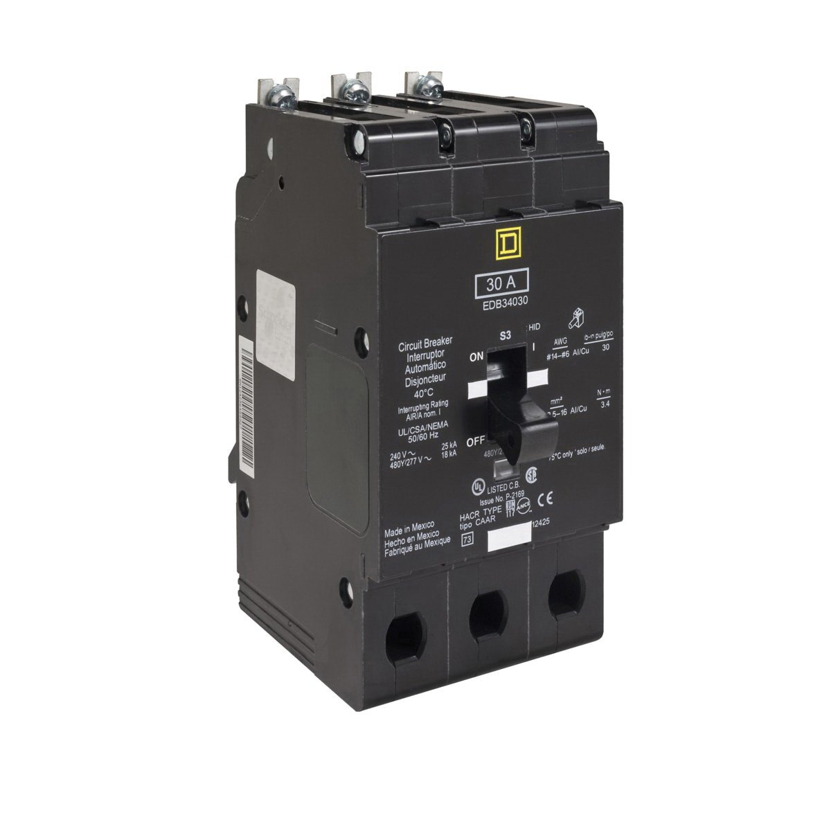 Picture of EJB34025SA - Mini circuit breaker, E-Frame, 25A, 3 pole, 480Y/277 VAC, 100 kA max, bolt on, shunt trip [TAA]