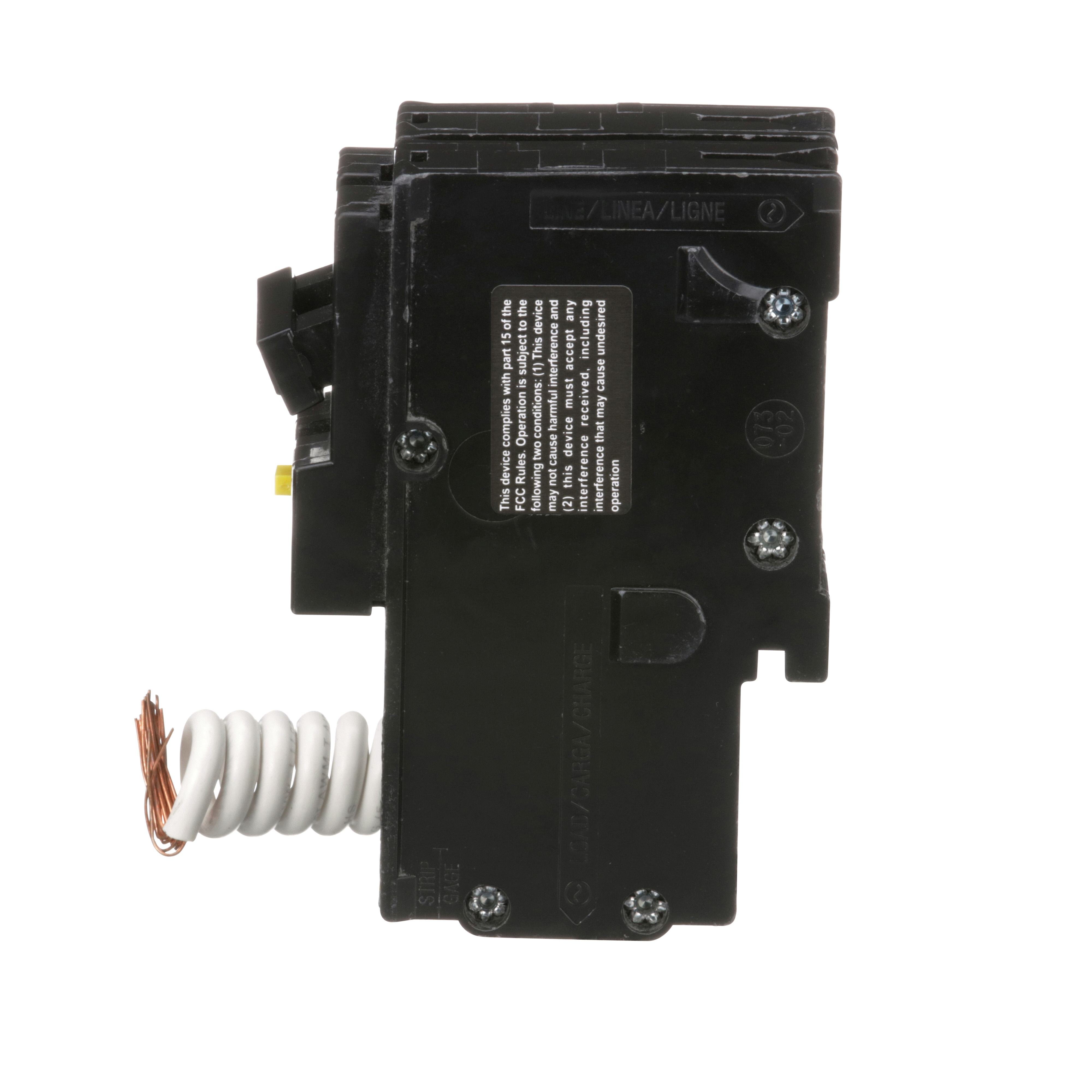 Picture of HOM215GFI - Mini circuit breaker, Homeline, 15A, 2 pole, 120/240VAC, 10kA AIR, ground fault class A, plug in, UL