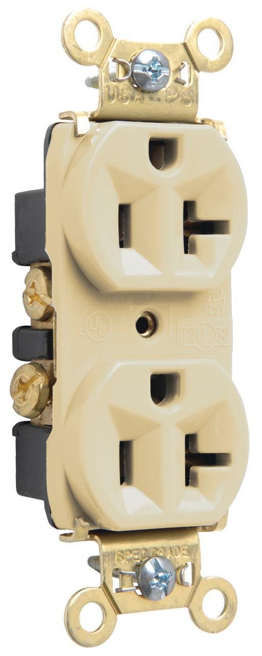 PS5362-I - 20A 125V Heavy Duty Spec-Grade Duplex Receptacle, Back and Side Wire, Ivory
