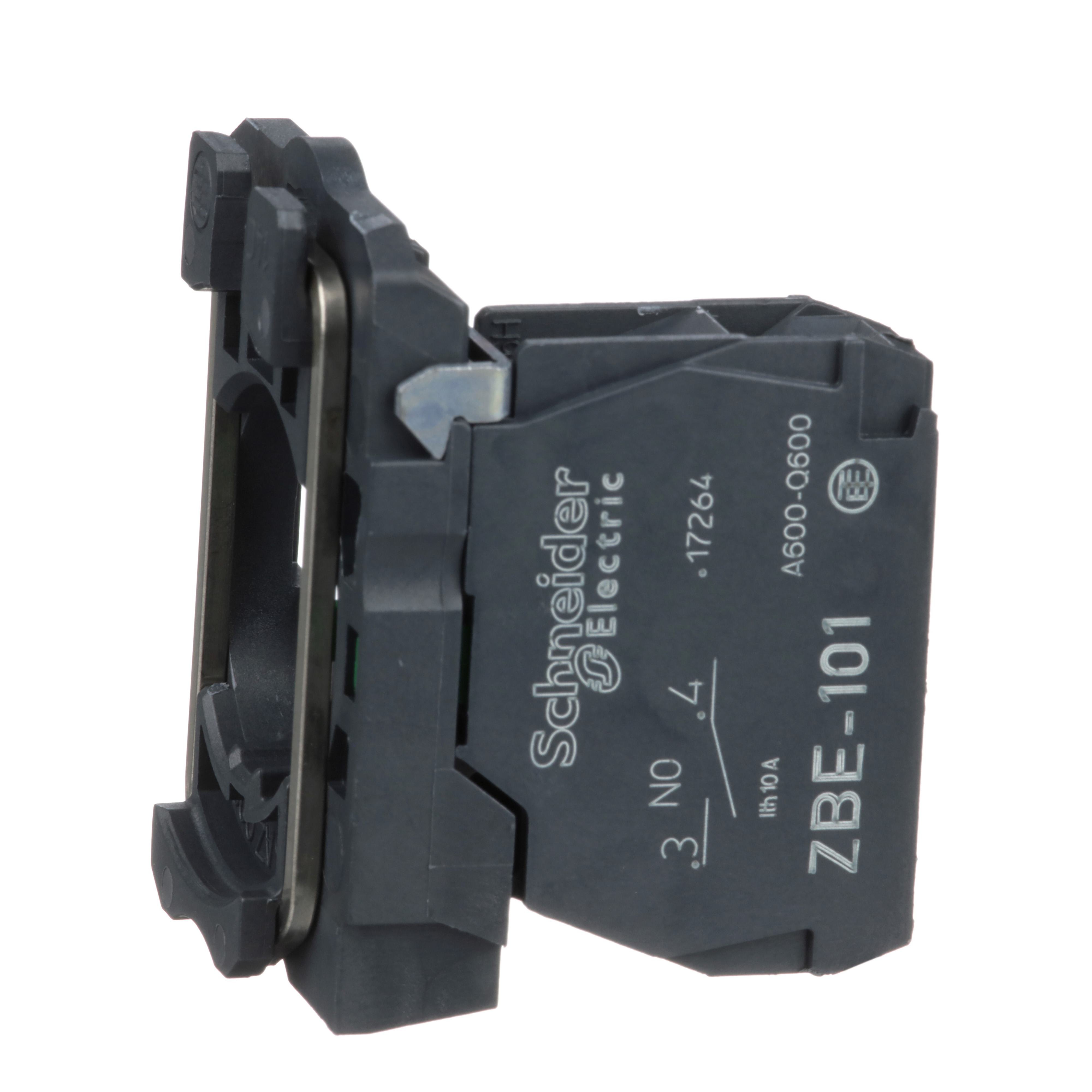 Picture of ZB5AZ101 - Harmony, 22mm Push Button, XB5A operators, contact block, with mounting collar, 1 NO, screw clamp terminal