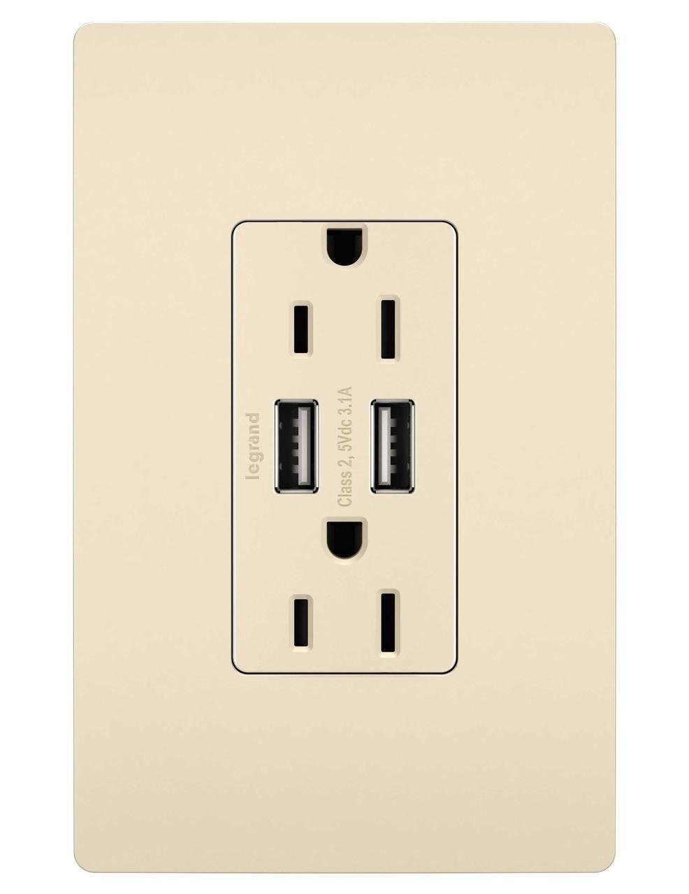 Picture of TM826USBLA - radiant® 15A Tamper-Resistant USB Outlet, Light Almond