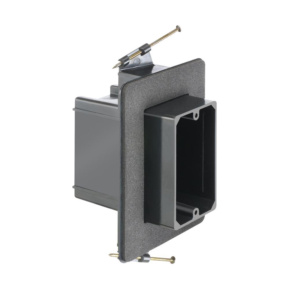 FN101FD - Versatile non conductive outlet box for new construction, single gang nail on for double drywall. 28 cu inches.
