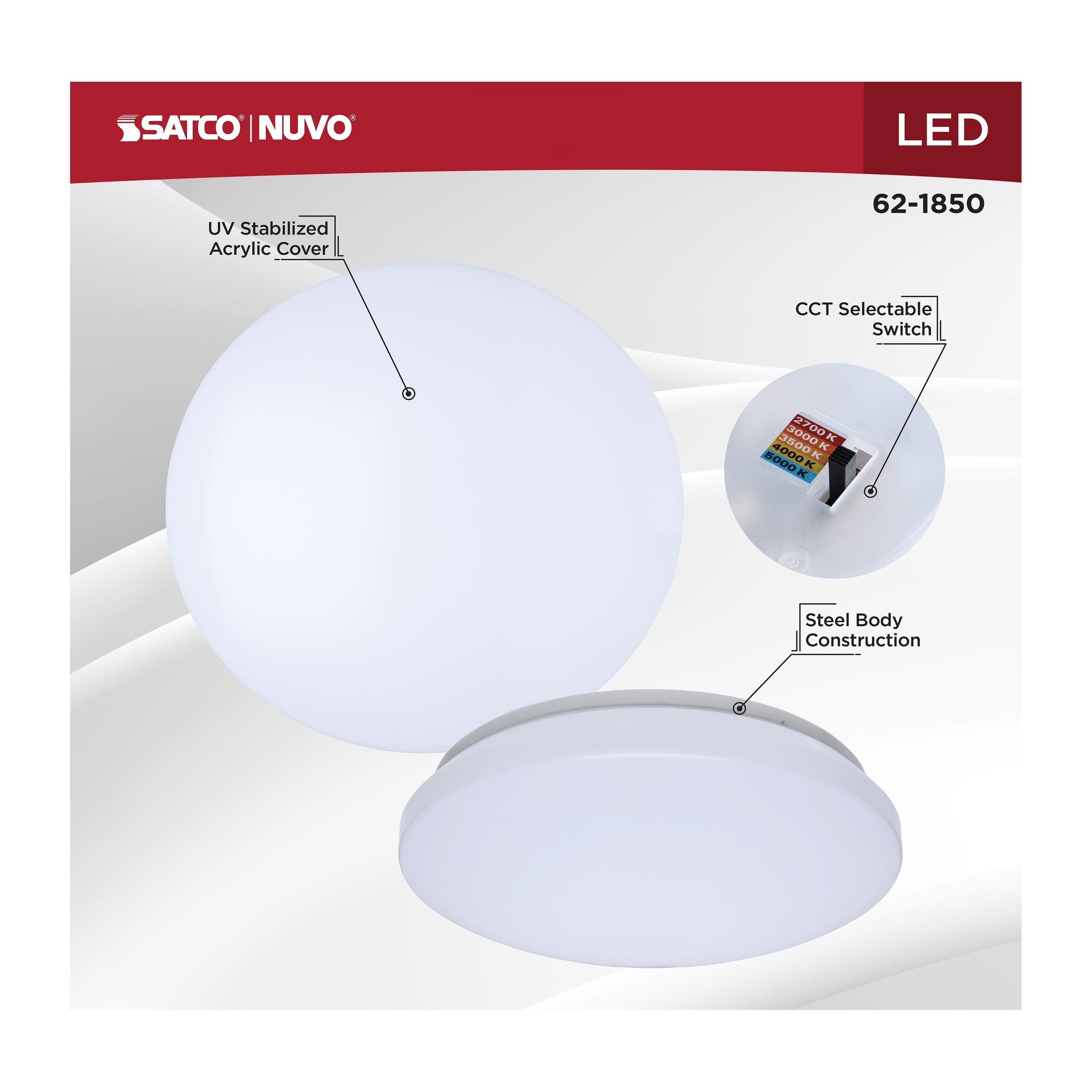 Picture of 62/1850 - 11 Inch LED Cloud Fixture - 12.5 Watts - 27K/30K/35K/40K/50K CCT Selectable - Round Shape - White Finish - 120 Volt