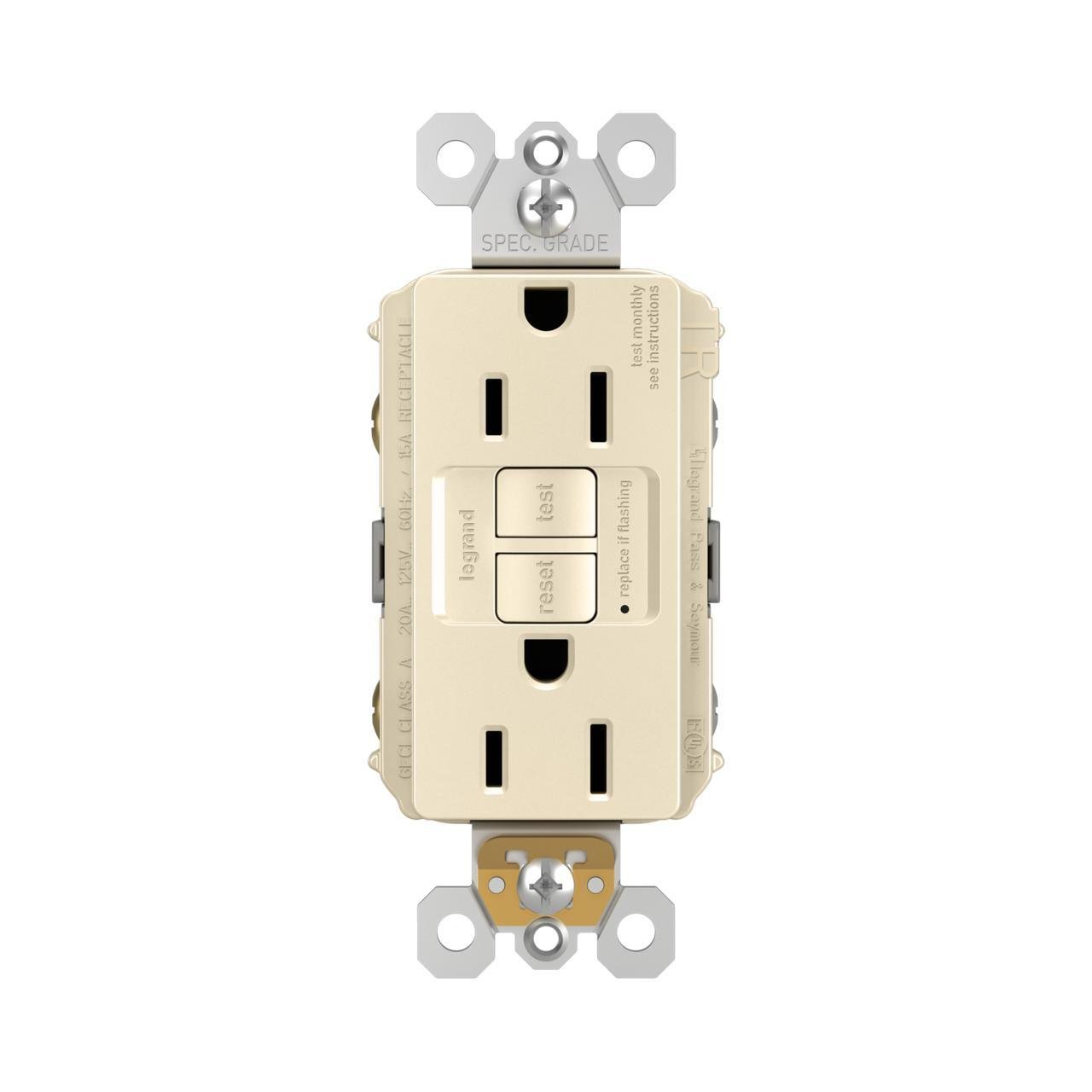 Picture of 1597-TRLA - radiant® Tamper-Resistant 15A Duplex Self-Test GFCI Receptacles with SafeLock® Protection, Light Almond