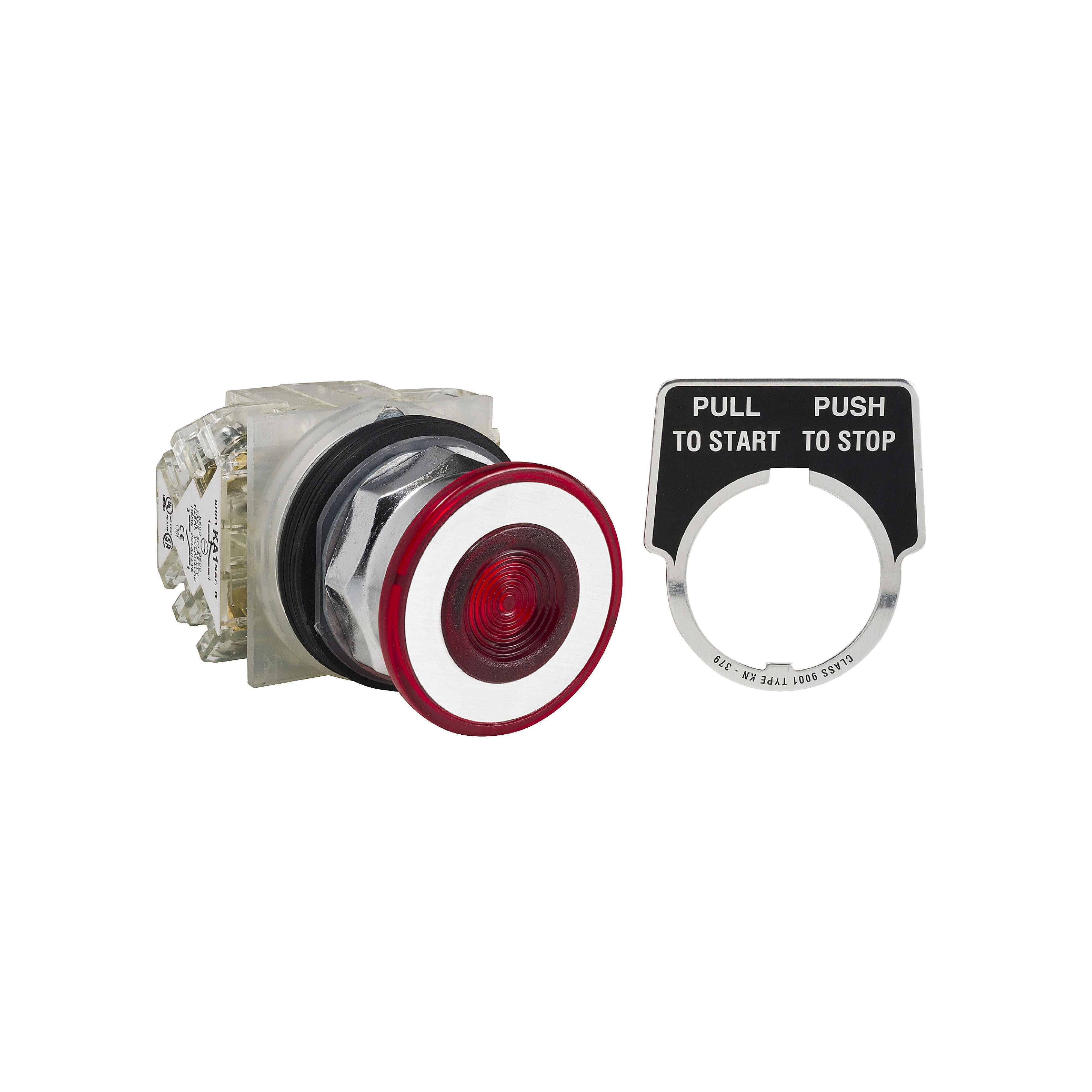 9001KR9RH2 - Push-button, Harmony 9001K, metal, mushroom 41mm, red, 30mm, 2 positions, push-pull, 2 C/O