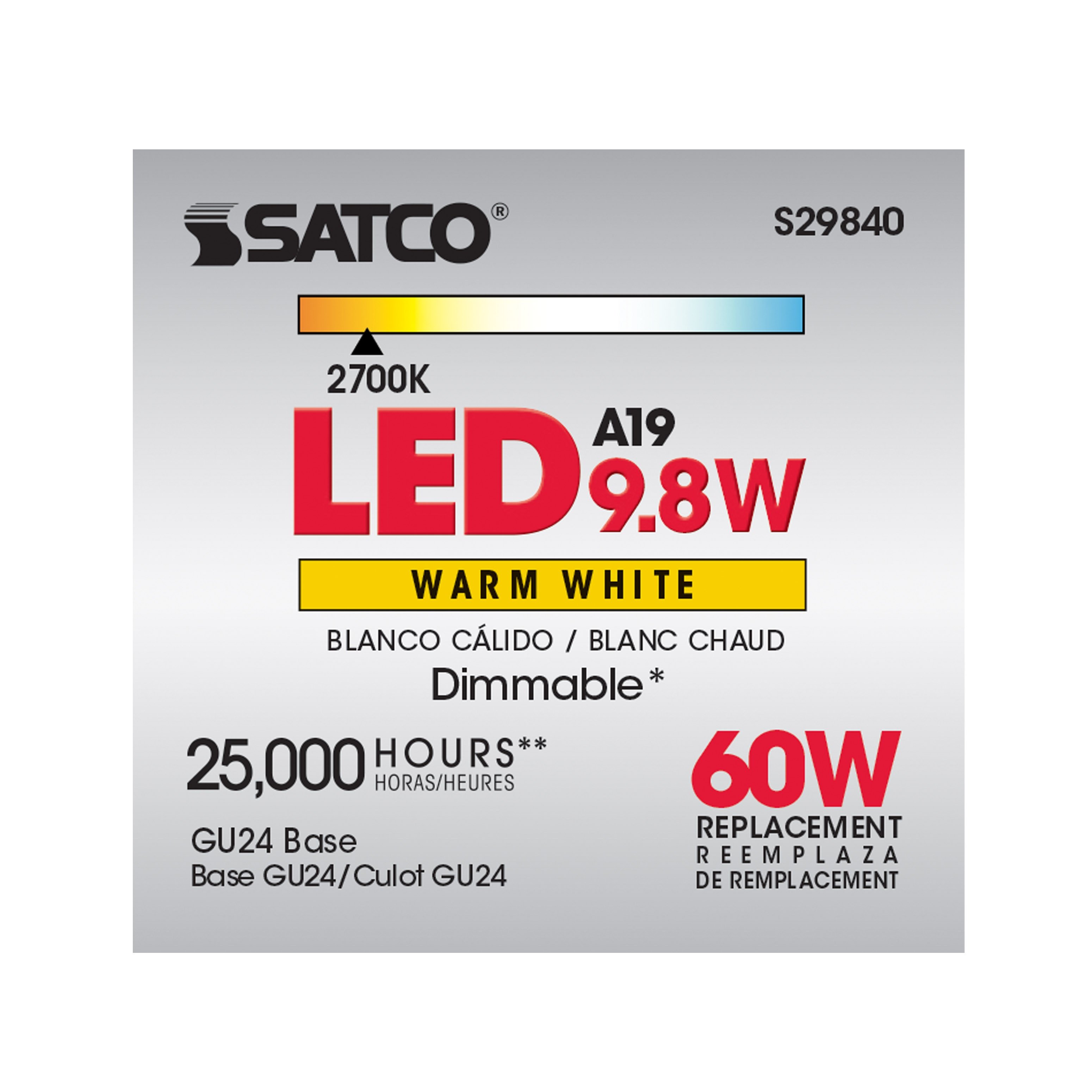 Picture of S29840 - 9.8 Watt - A19 LED - 2700K - GU24 base - 220 deg. Beam Angle - 120 Volt