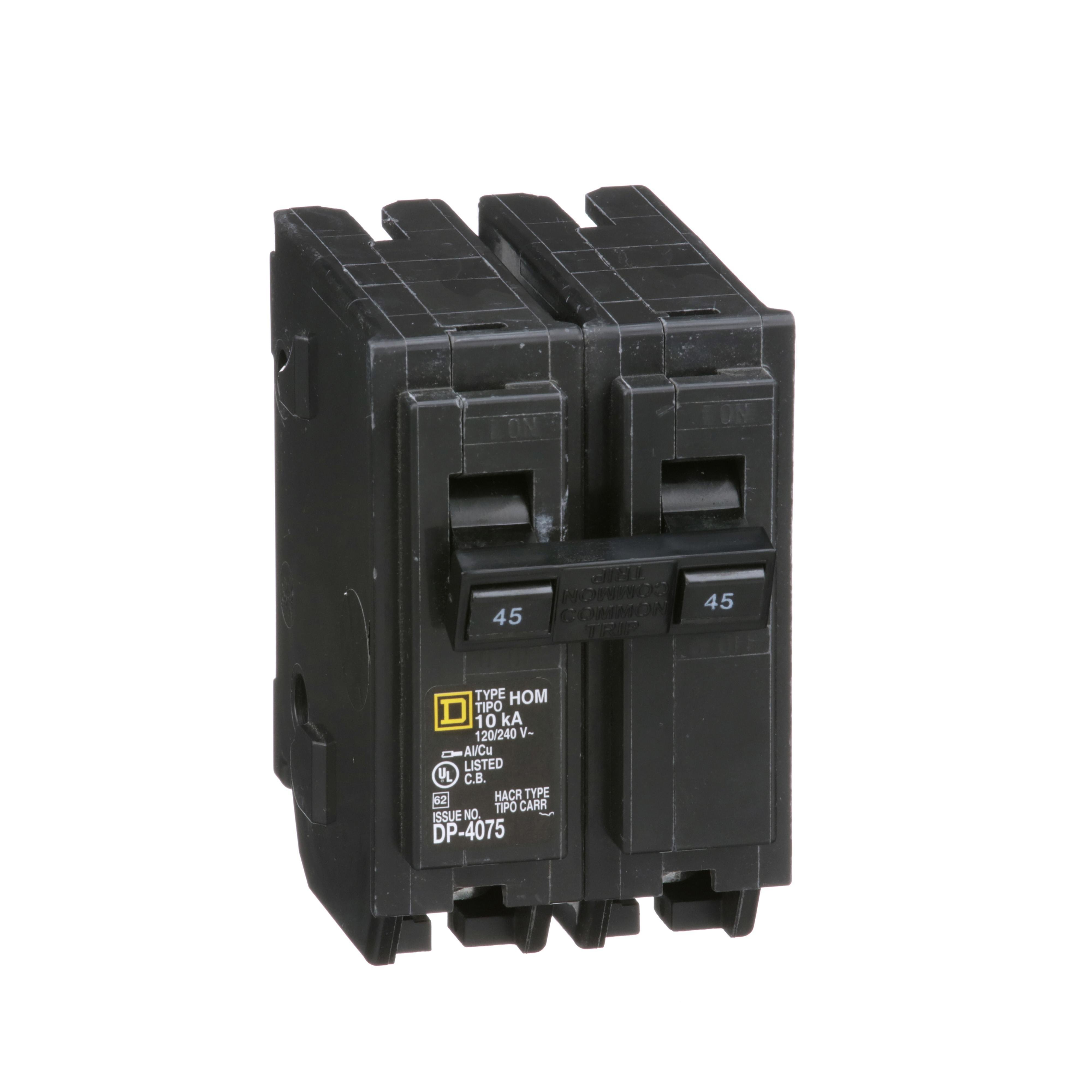 HOM245 - Mini circuit breaker, Homeline, 45A, 2 pole, 120/240VAC, 10kA AIR, standard type, plug in, UL