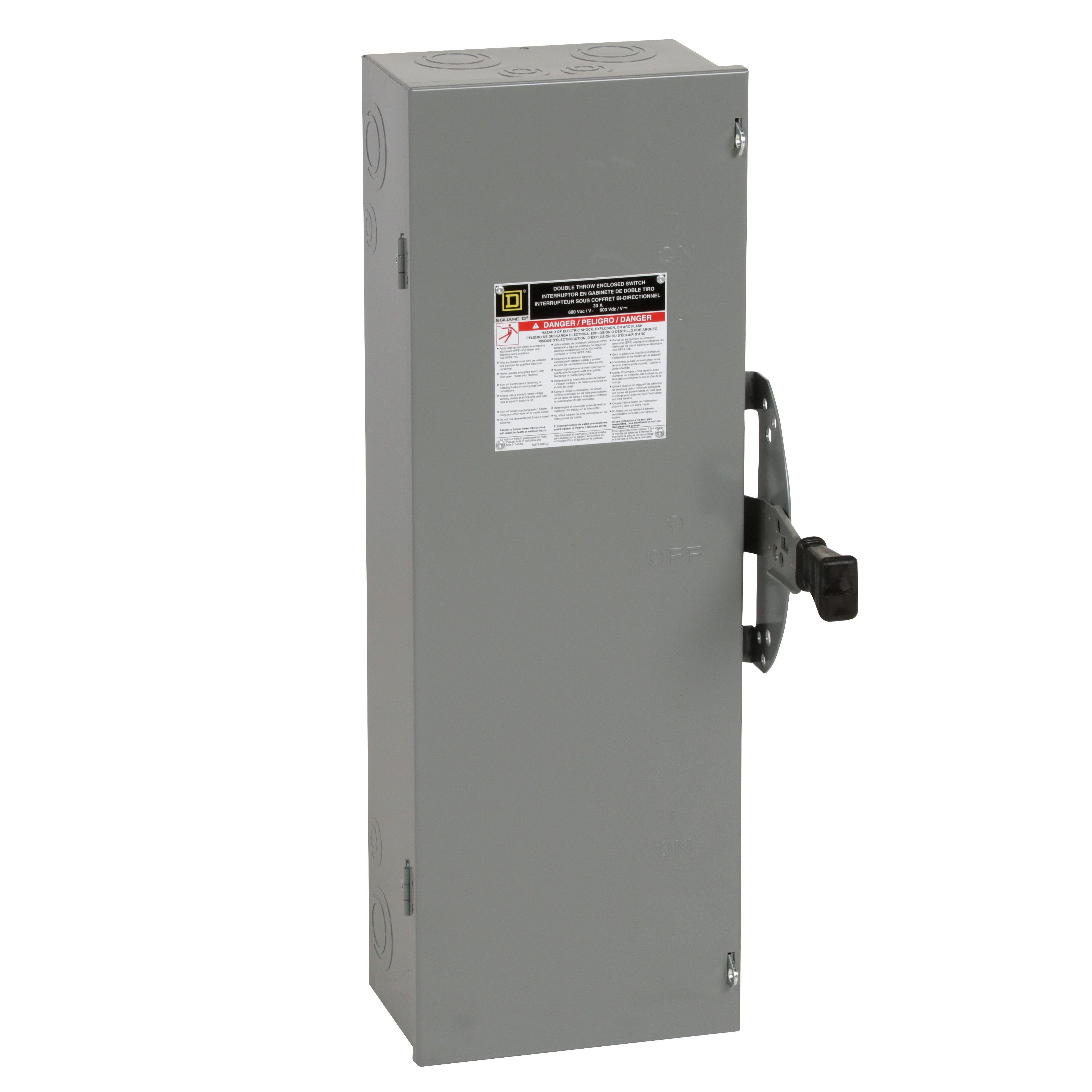 DTU321 - Safety switch, double throw, non fusible, 3 pole, 3 wire, 240VAC, 250VDC, 30A, Type 1