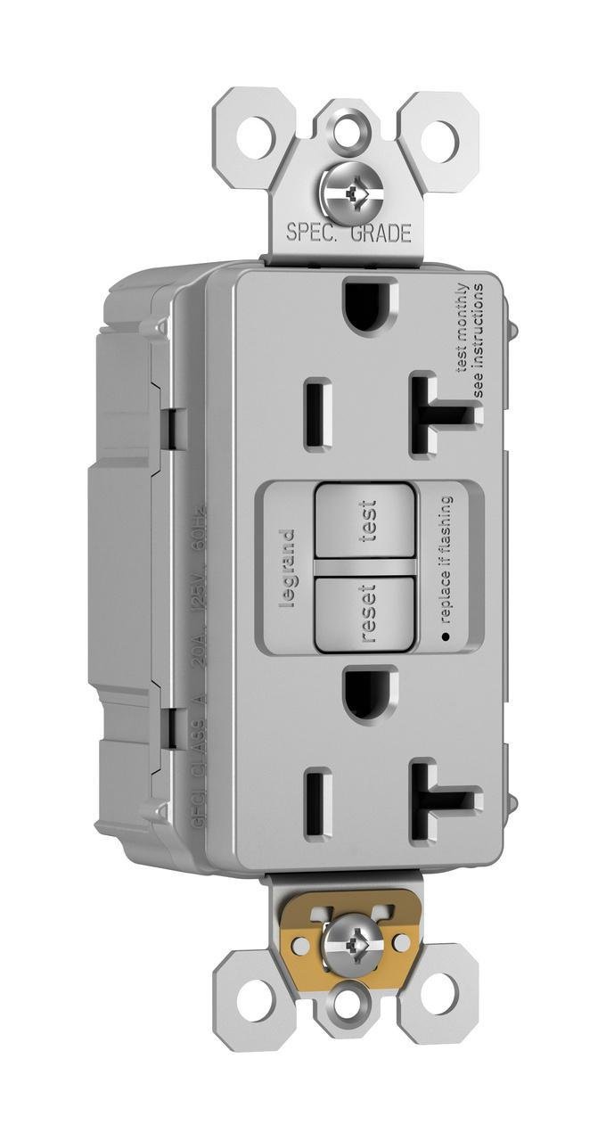 Picture of PT2097GRY - PlugTail® Specification Grade 20A Duplex Self-Test GFCI Receptacles with SafeLock® Protection, Gray