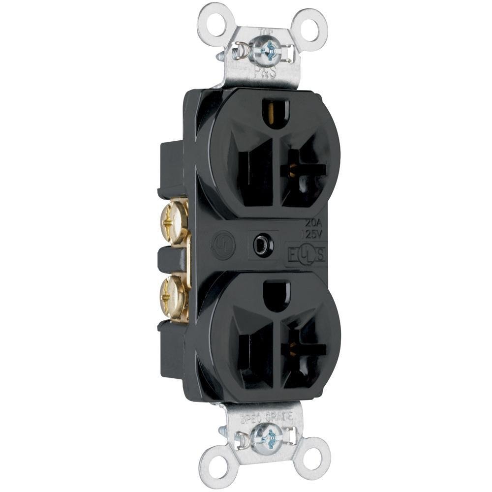 CRB5362-BK - 20A 125V Commercial Spec-Grade Duplex Receptacle, Back and Side Wire, Black