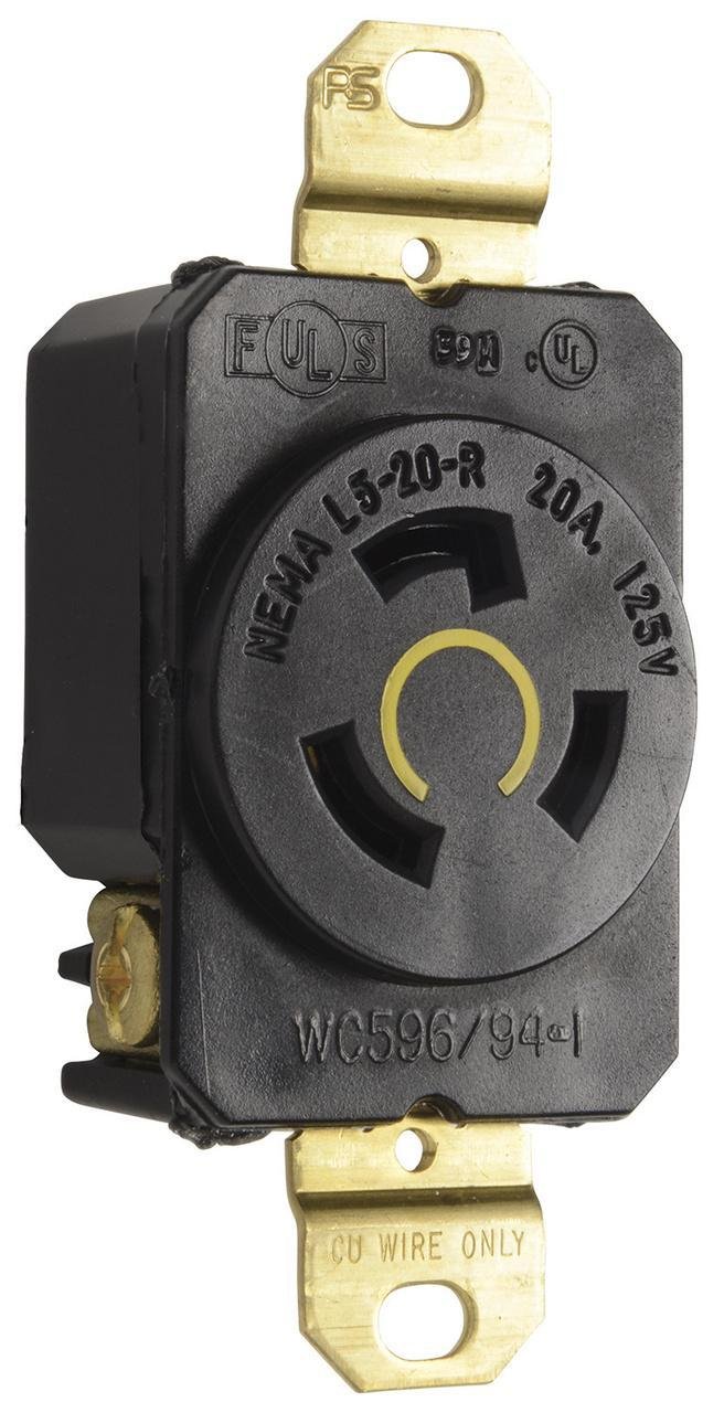 L520-R - 20A 125V NEMA L520 Single Receptacle, 2-Pole 3-Wire, Black
