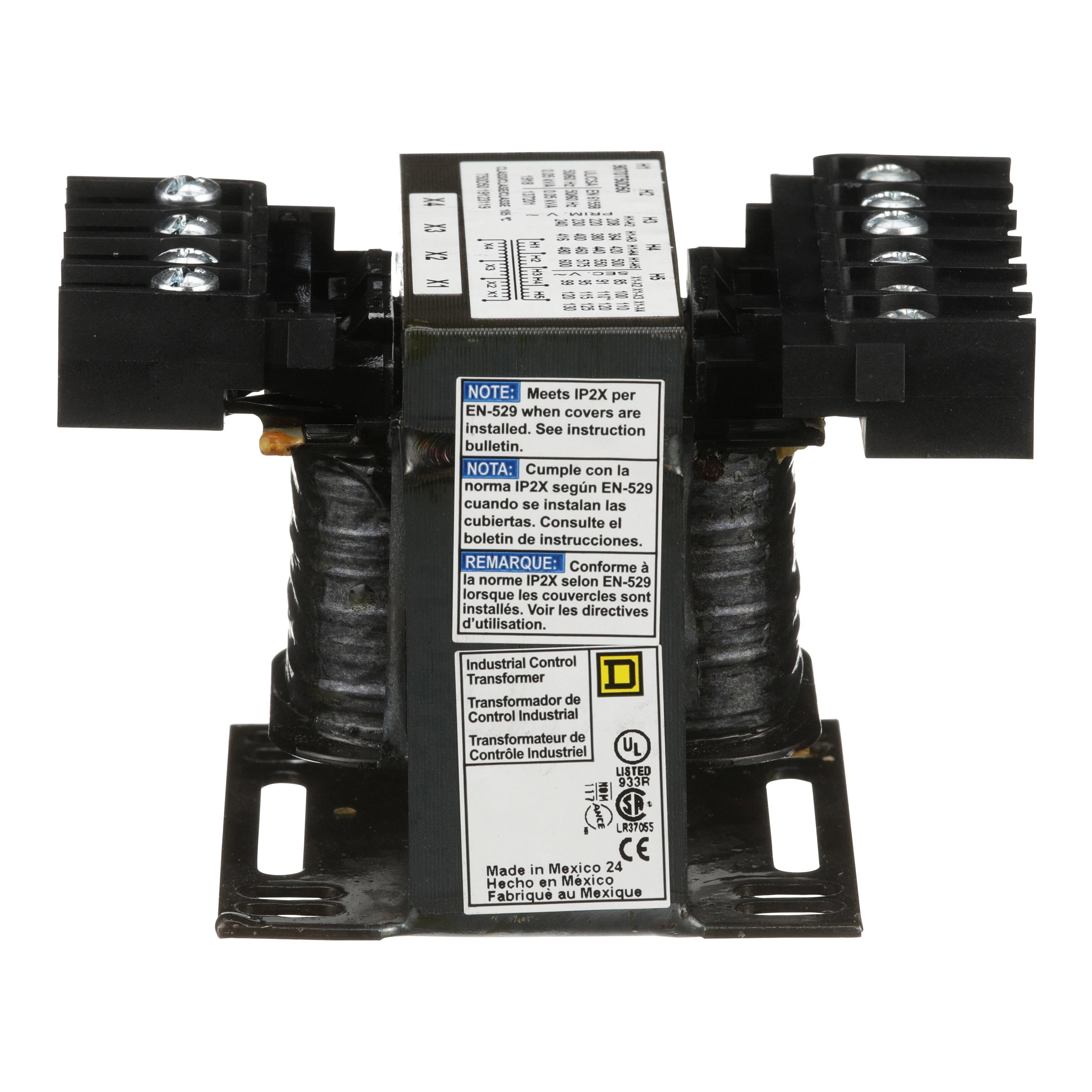 9070T500D50 - Transformer, Type T, industrial control, 500VA, 1 phase, 240/416/480/600V primary, 99/120/130V secondary, 115C rise