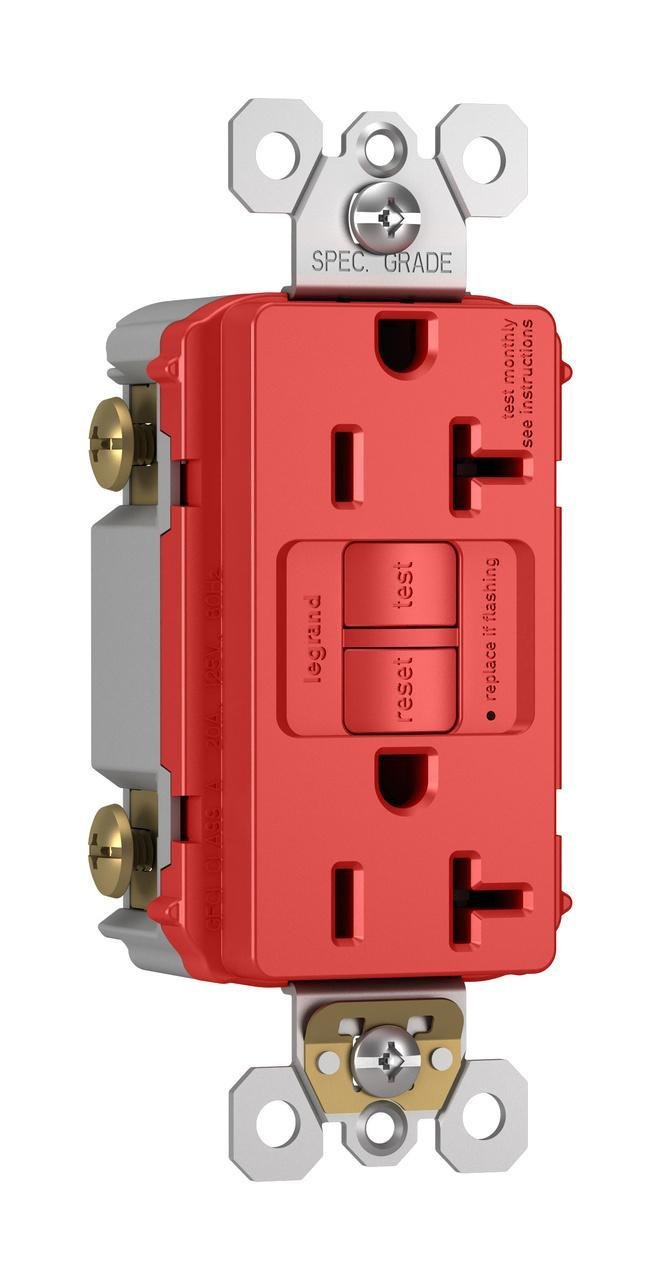 Picture of 2097-RED - radiant® 20A Duplex Self-Test GFCI Receptacles with SafeLock® Protection, Red