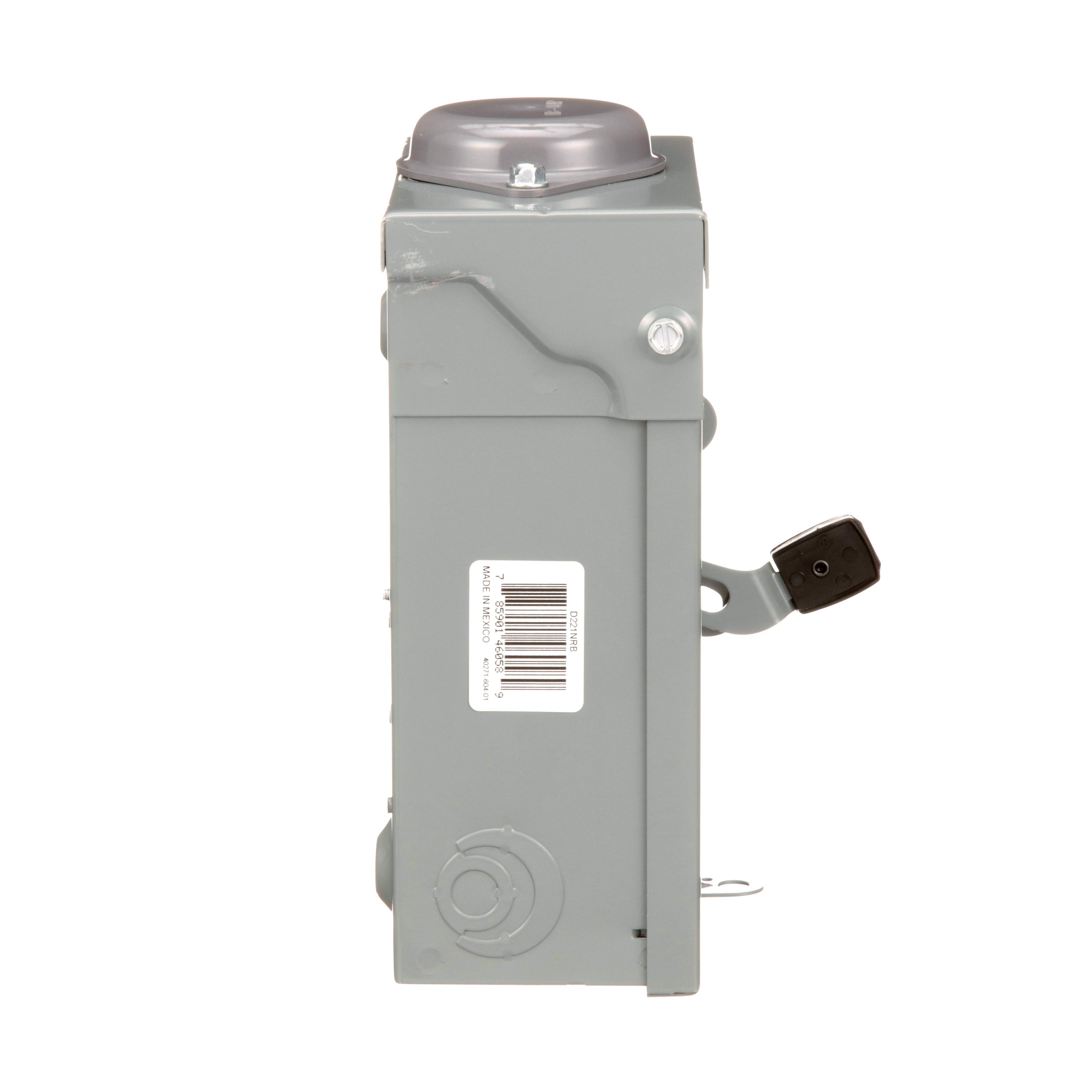 Picture of D221NRB - Safety switch, general duty, fusible, 30A, 2 pole, 7.5hp, 240VAC, NEMA 3R, bolt on provision, neutral factory installed