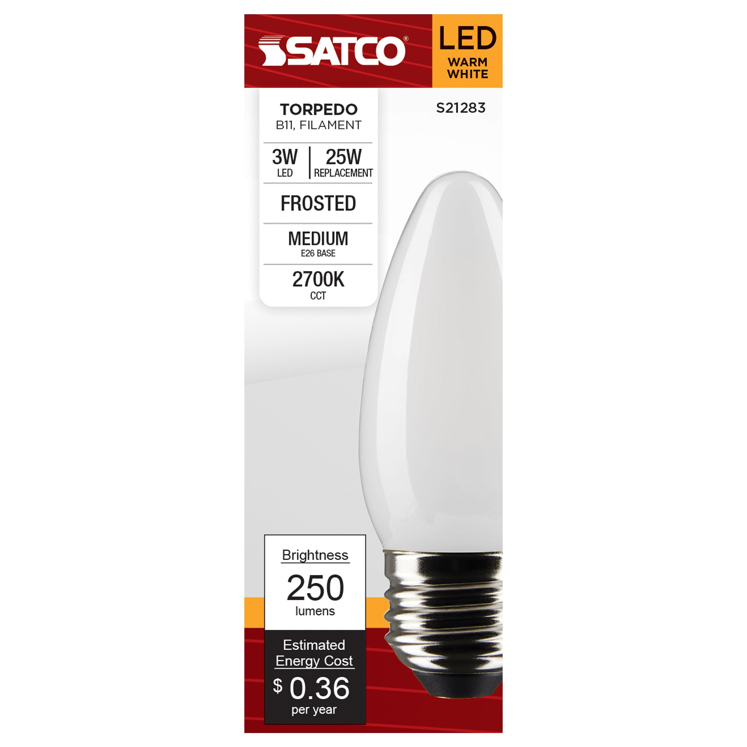 Picture of S21283 - 3 Watt B11 LED - Frost - Medium base - 90 CRI - 2700K - 120 Volt