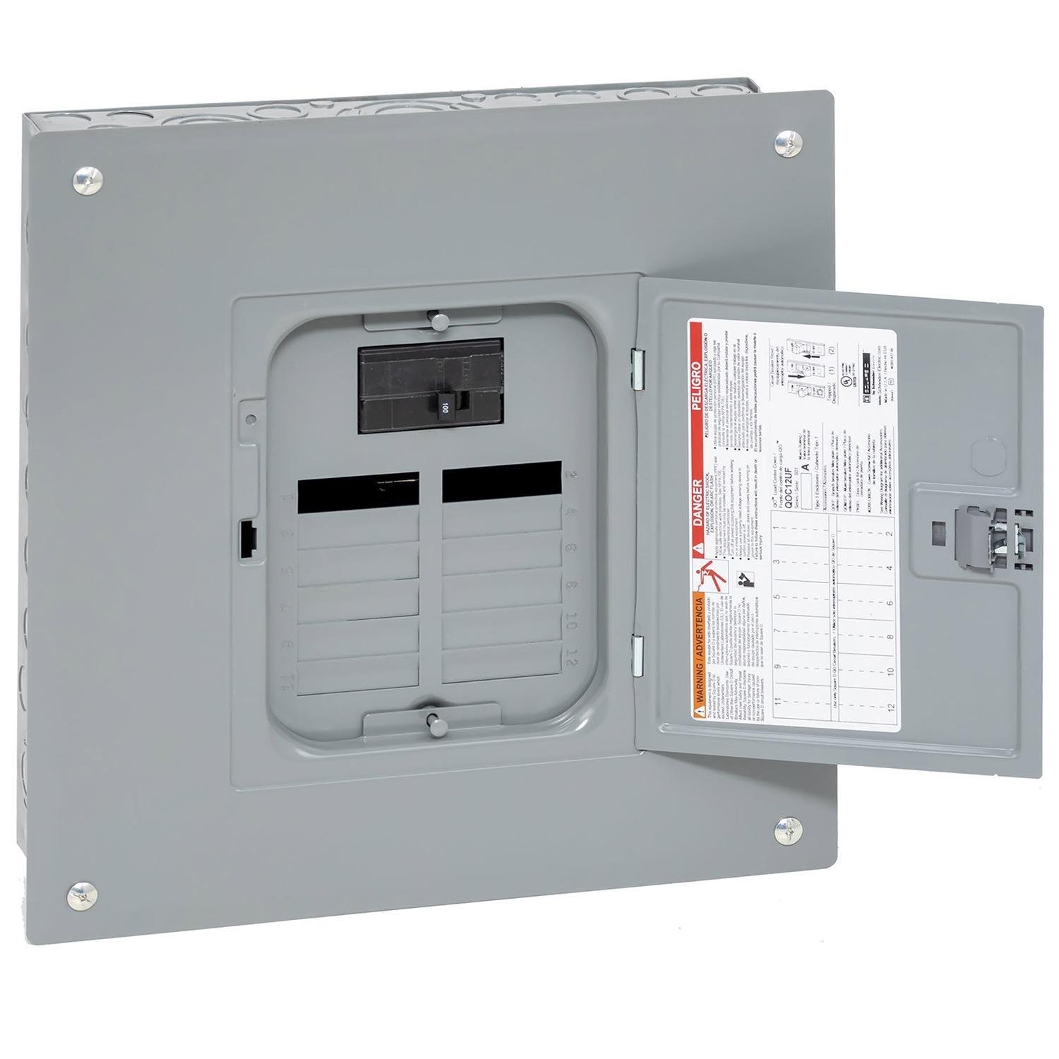 Picture of QO112M100PC - Load center, QO, 1 phase, 12 spaces, 24 circuits, 100A convertible main breaker, PoN, NEMA1, combo cover