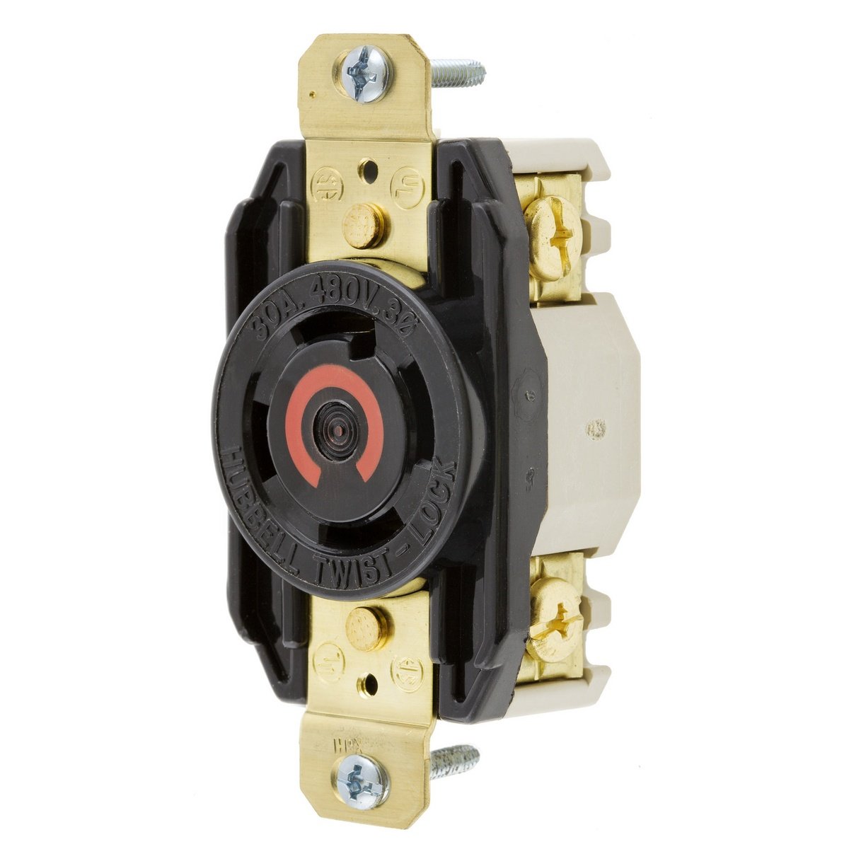 Picture of HBL2730 - Locking Devices, Twist-Lock®, Industrial, Flush Receptacle, 30A 3-Phase Delta 480V AC, 3-Pole 4-Wire Grounding, L16-30R, Screw Terminal, Black
