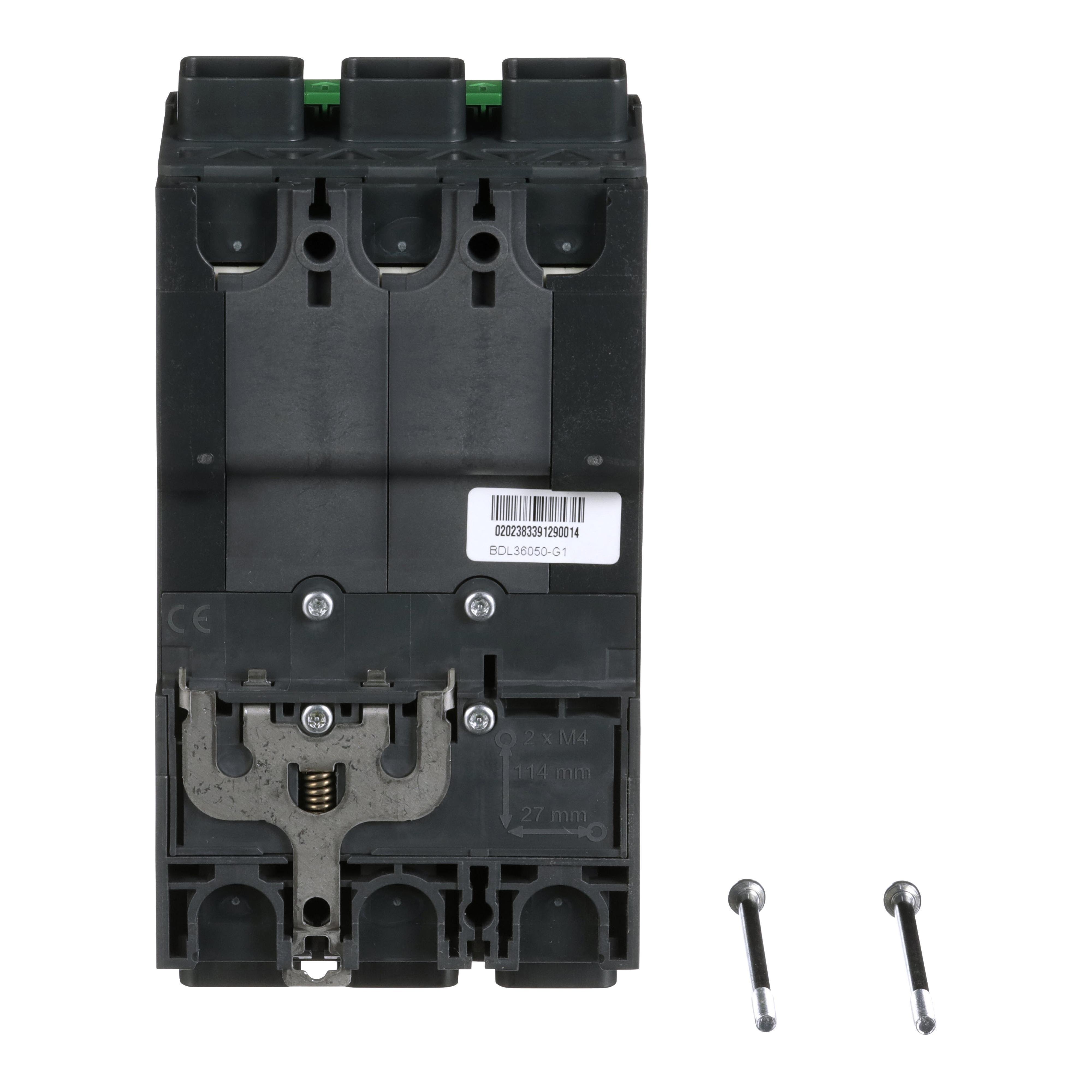 Picture of BDL36050 - Circuit breaker, PowerPacT B, 50A, 3 pole, 600Y/347VAC, 14kA, lugs, thermal magnetic, 80%