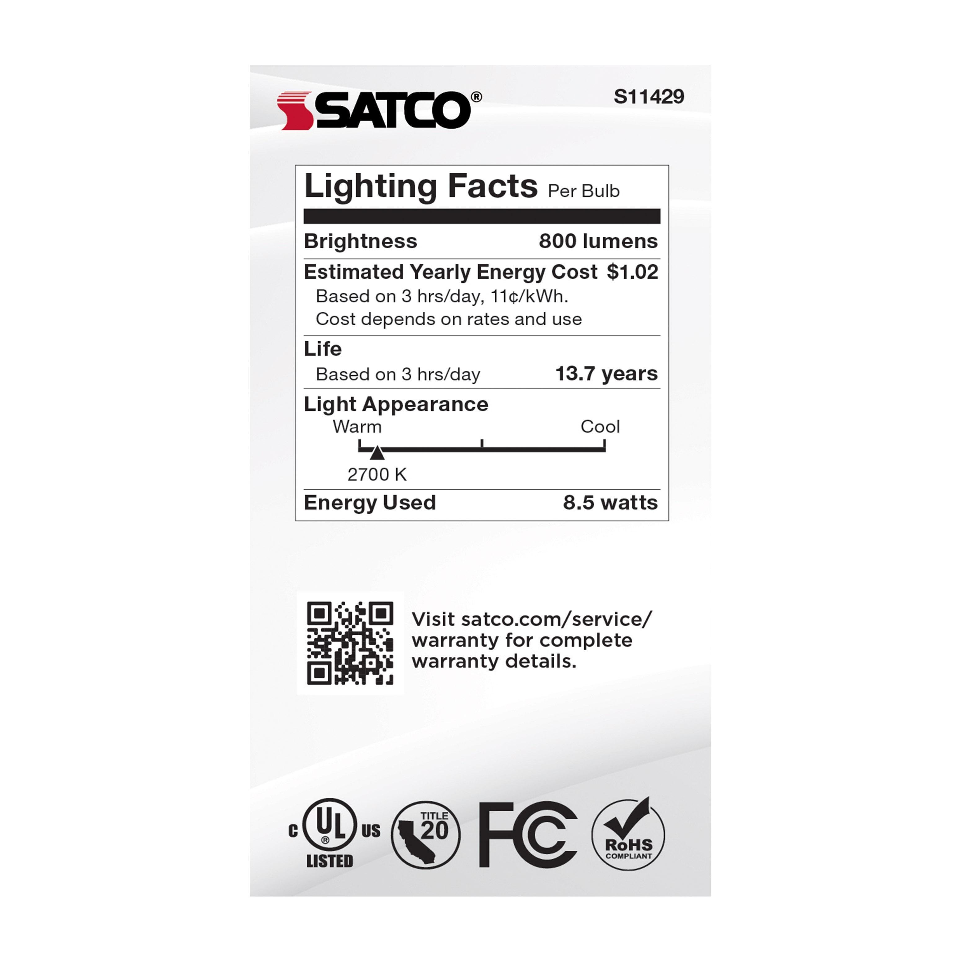 Picture of S11429 - 8.5 Watt - A19 LED - Dusk to Dawn - 2700K - 90CRI - Medium base - 200 deg. Beam Angle - 120 Volt