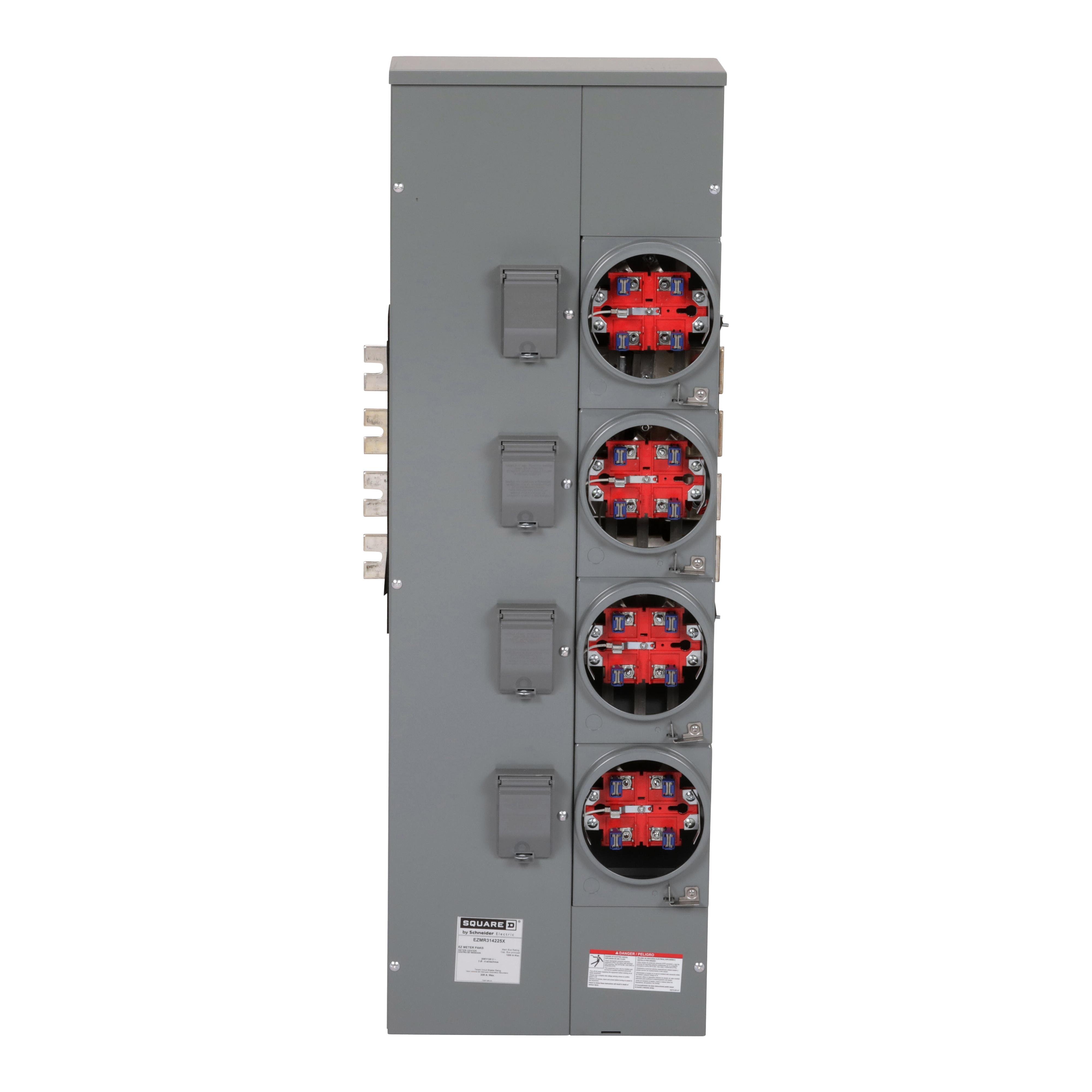 Picture of EZMH114225 - Branch unit, EZ Meter-Pak, 225A, 4 x 5 jaw sockets, 120/240VAC, horn bypass, ringless, 800A Al busbar