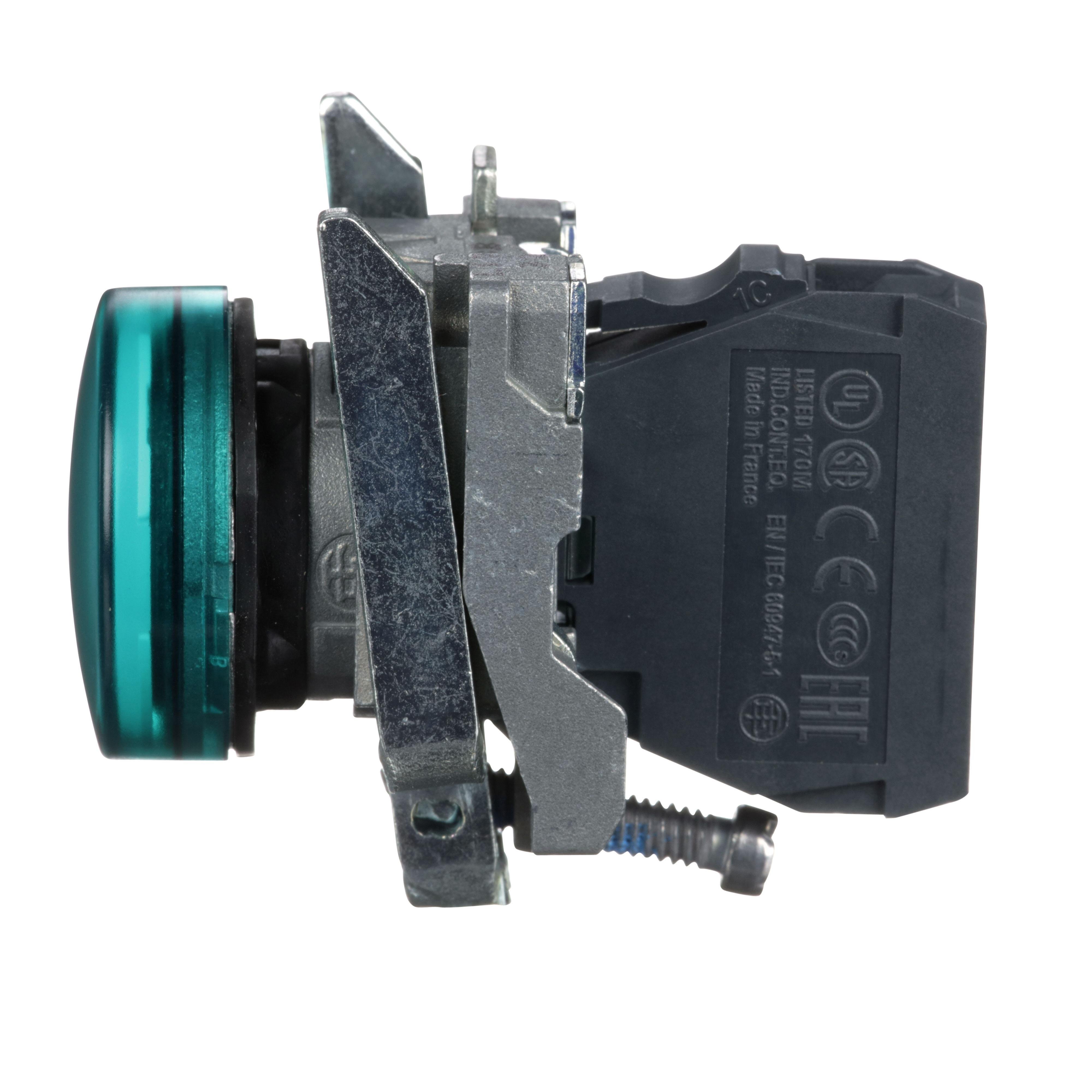 Picture of XB4BVG3 - Pilot light, Harmony XB4,metal, green, 22mm, universal LED, plain lens, 110…120V AC