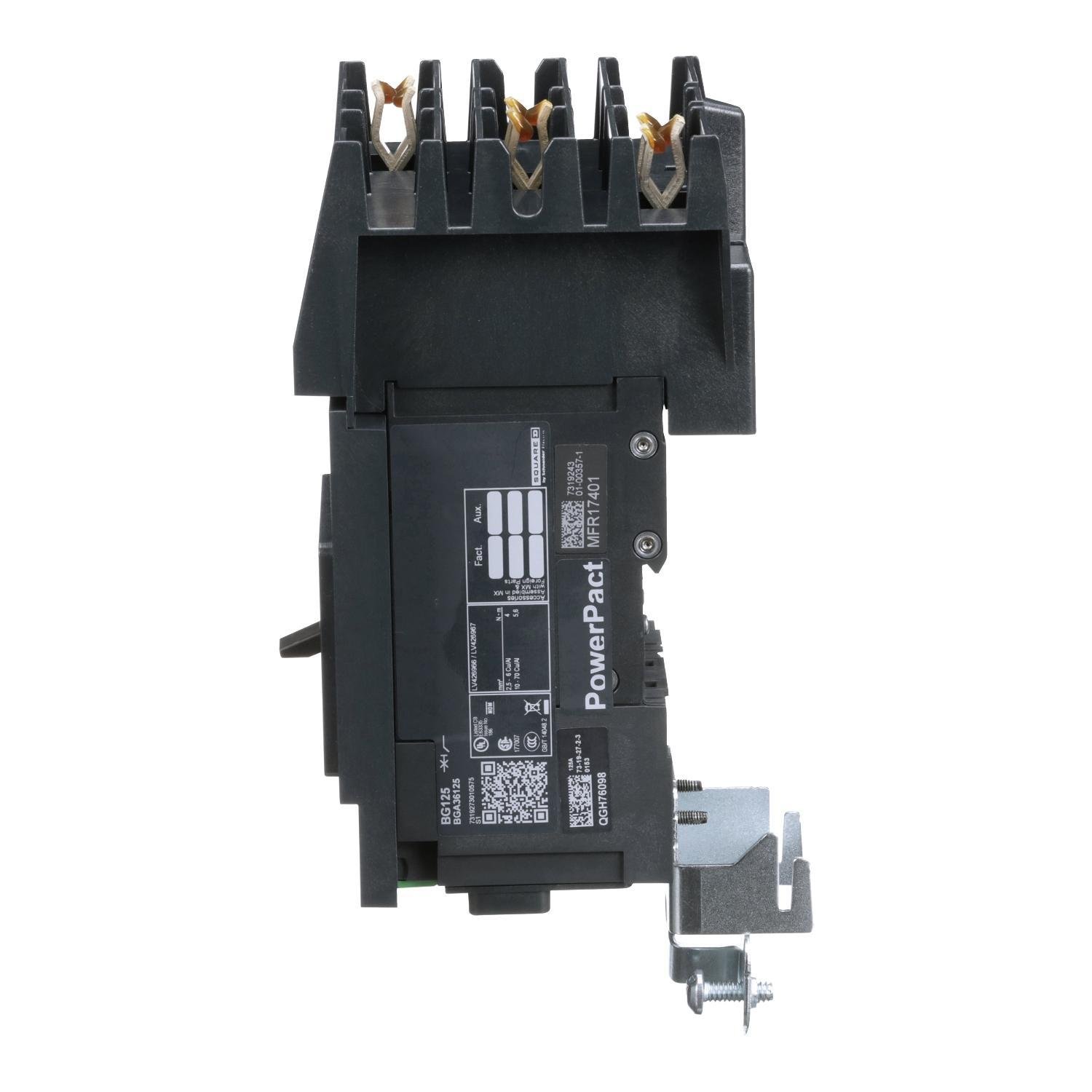 Picture of BGA36125 - Circuit breaker, PowerPacT B, 125A, 3 pole, 600Y/347VAC, 18kA, I-Line, thermal magnetic, 80%, ABC