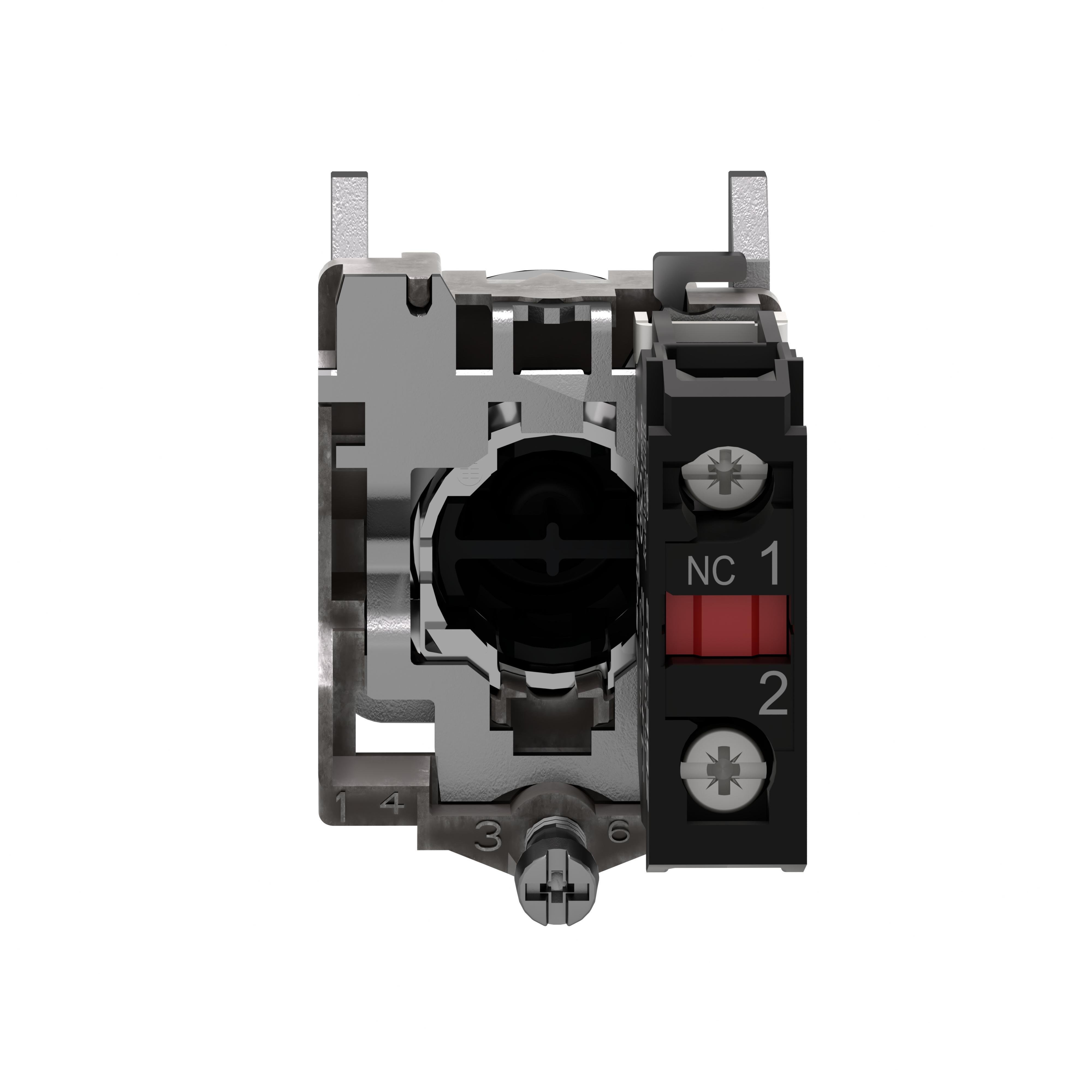 Picture of XB4BL42 - Push button, Harmony XB4, metal, projecting, red, 22mm, spring return, unmarked, 1NC